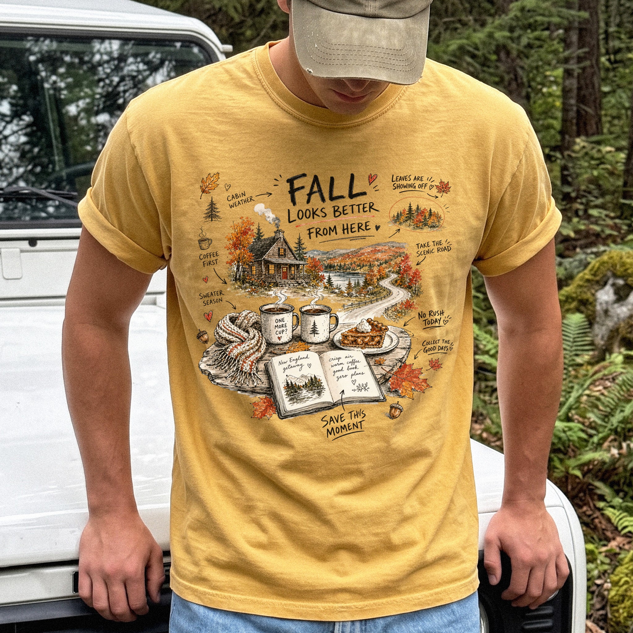 Fall Looks Better From Here Comfort Colors Shirt – Cozy Cabin Coffee Tee
