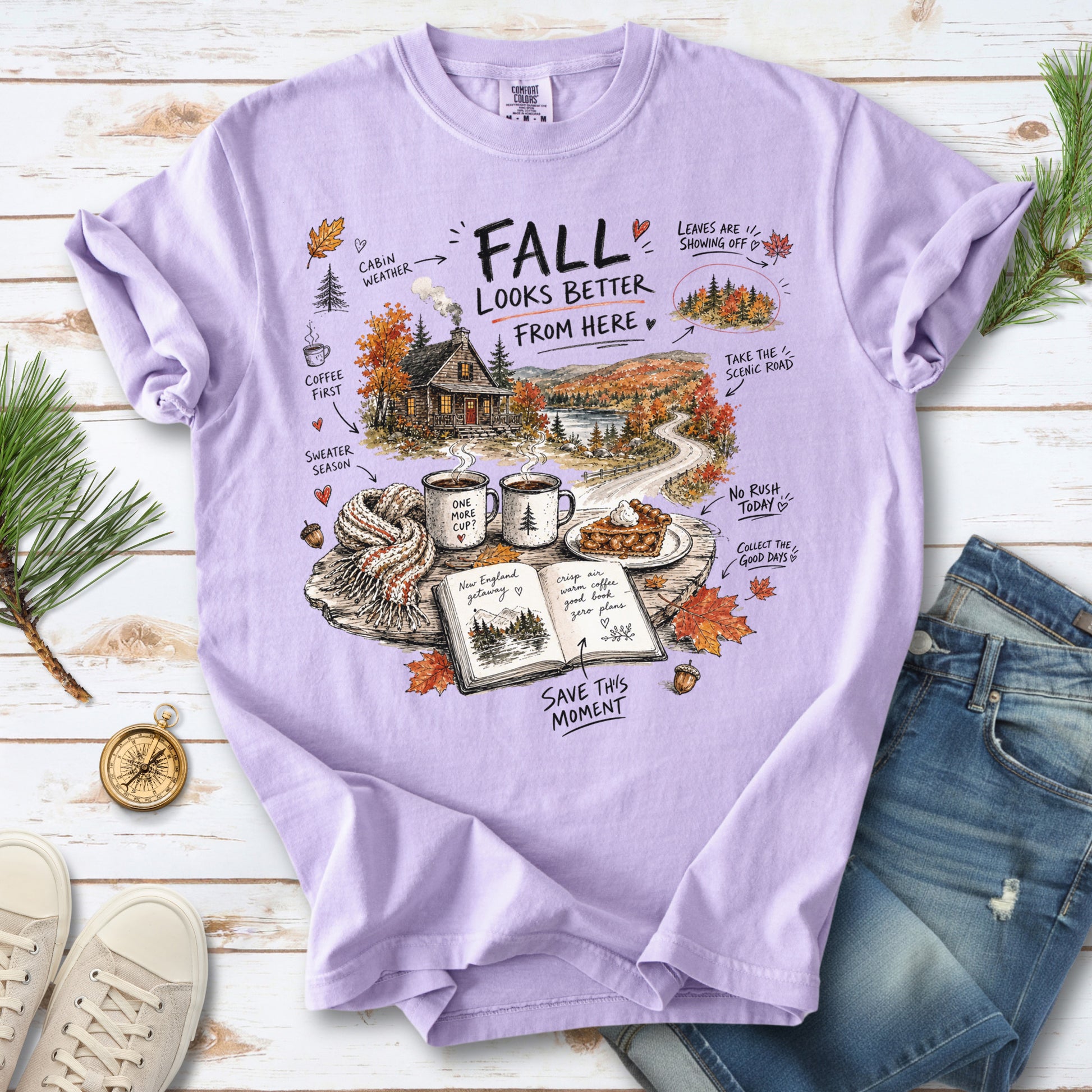 Fall Looks Better From Here Comfort Colors Shirt – Cozy Cabin Coffee Tee