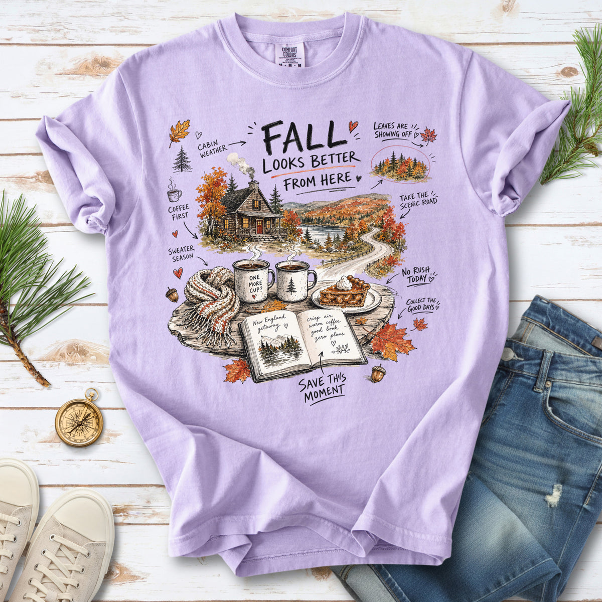 Fall Looks Better From Here Comfort Colors Shirt – Cozy Cabin Coffee Tee