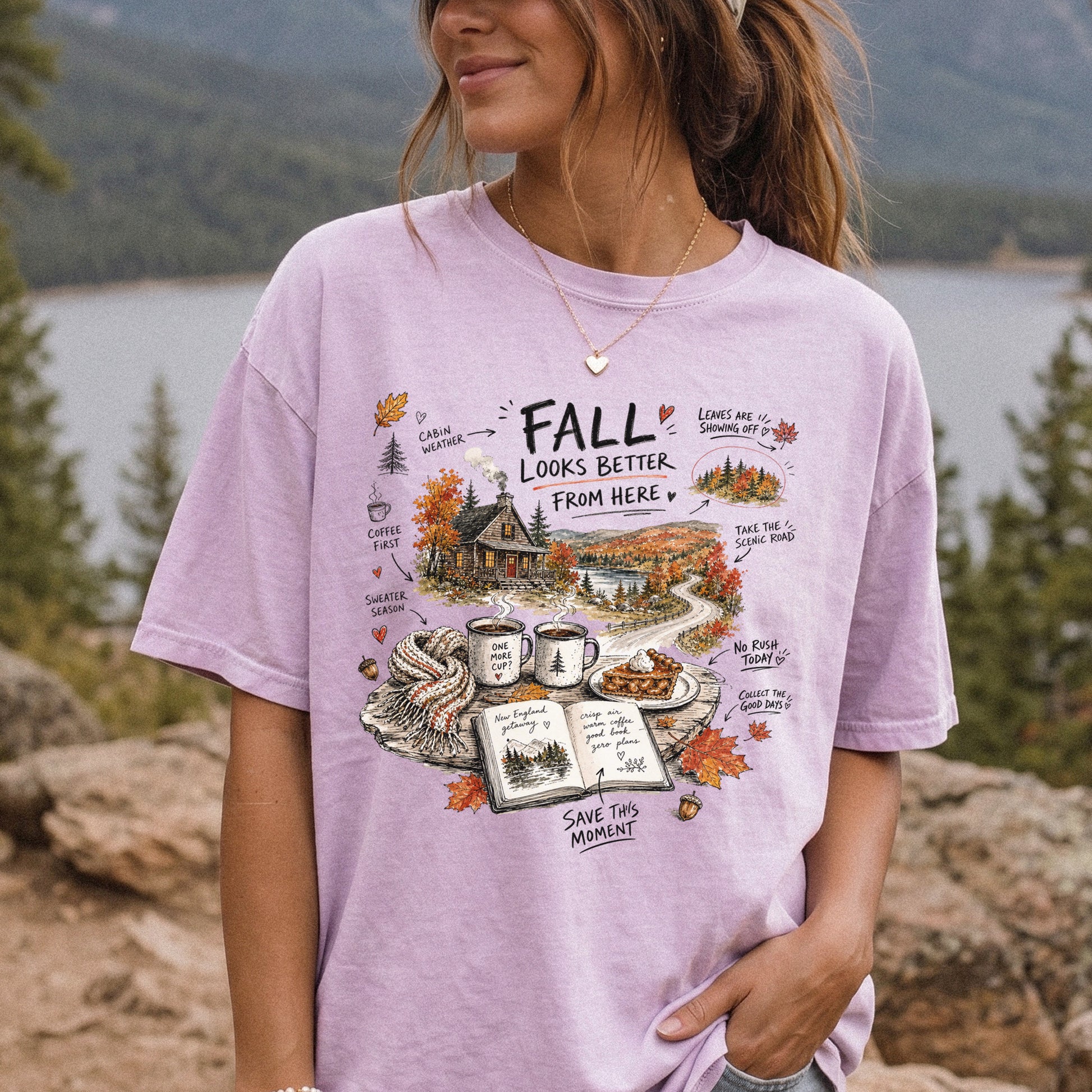 Fall Looks Better From Here Comfort Colors Shirt – Cozy Cabin Coffee Tee