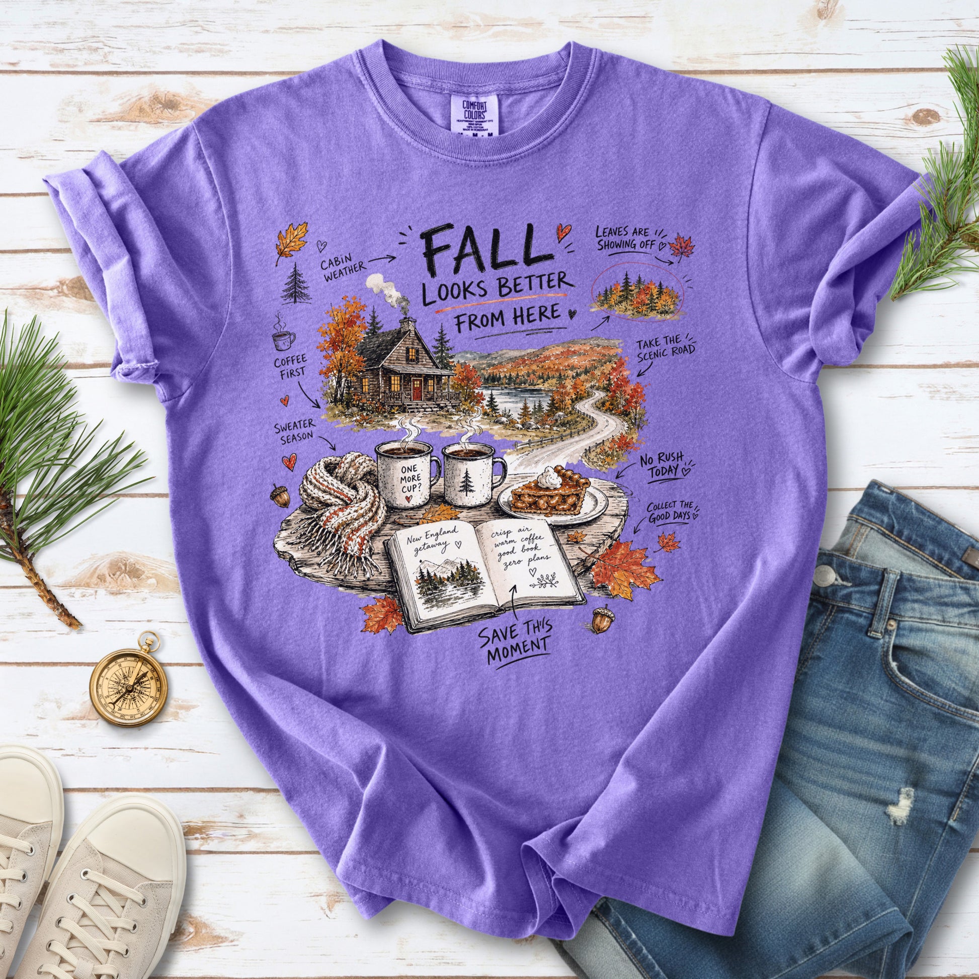 Fall Looks Better From Here Comfort Colors Shirt – Cozy Cabin Coffee Tee