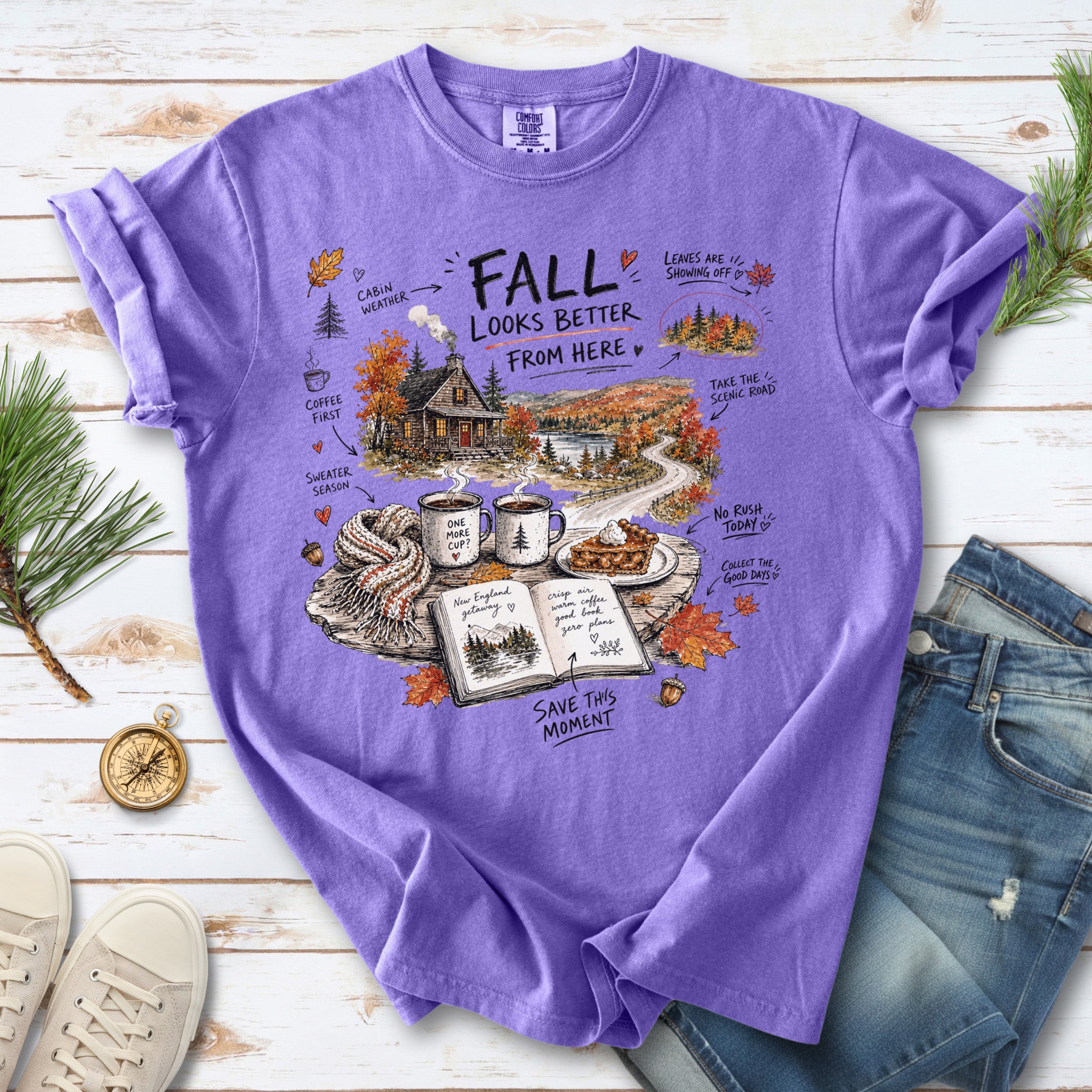 Fall Looks Better From Here Comfort Colors Shirt – Cozy Cabin Coffee Tee