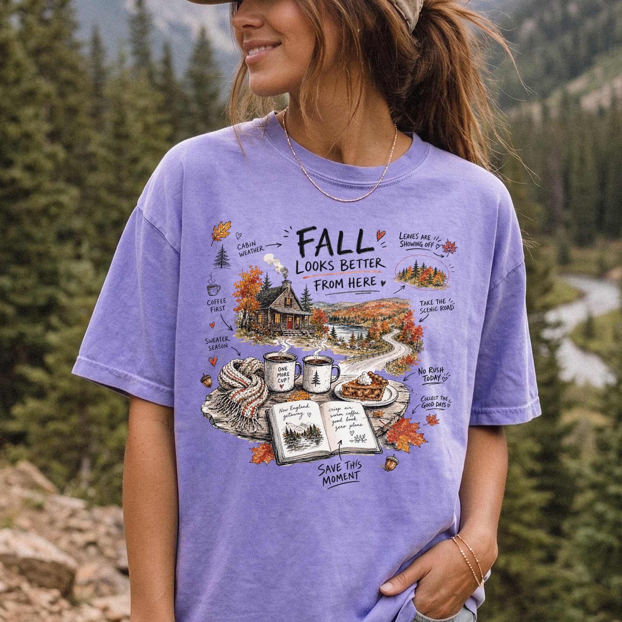 Fall Looks Better From Here Comfort Colors Shirt – Cozy Cabin Coffee Tee