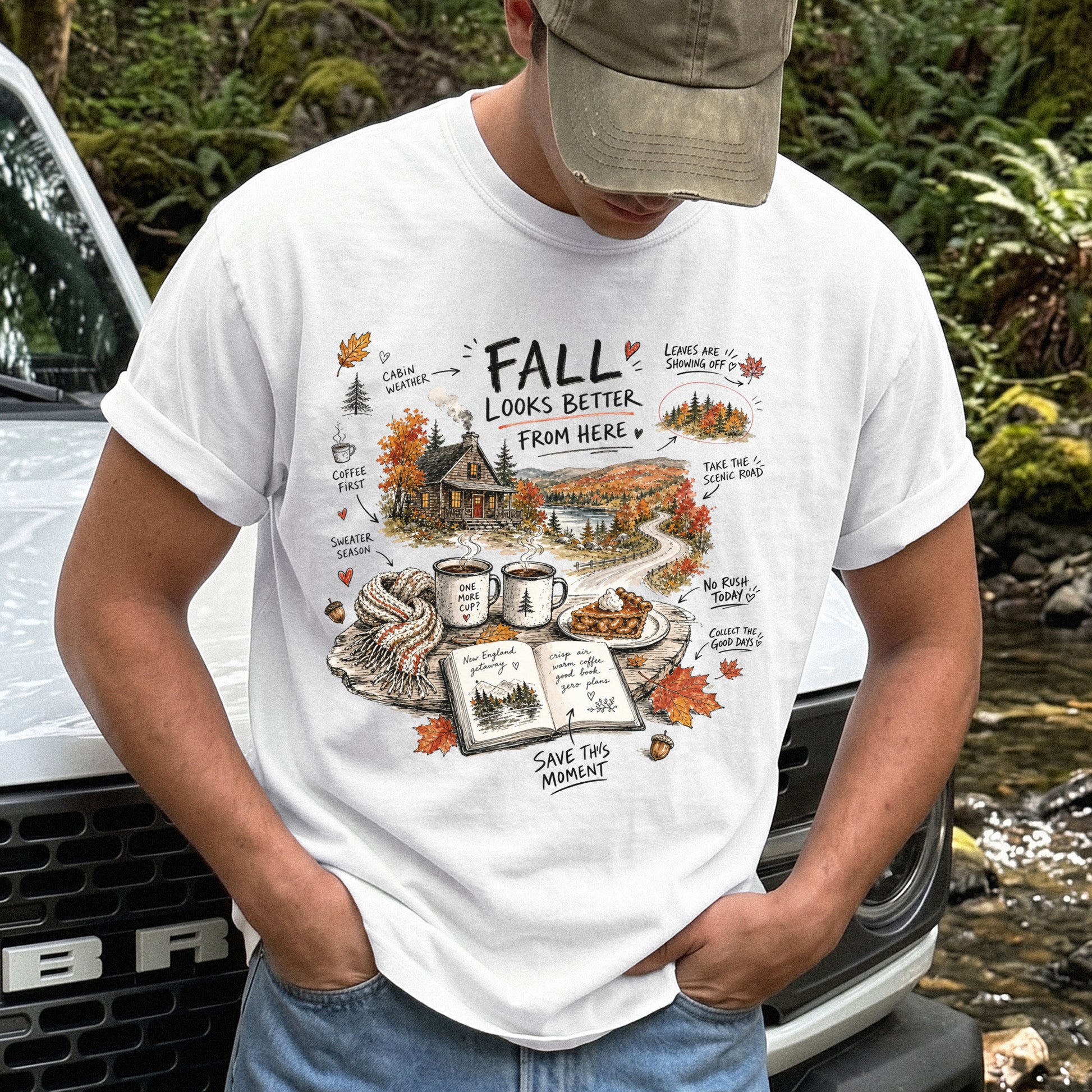 Fall Looks Better From Here Comfort Colors Shirt – Cozy Cabin Coffee Tee