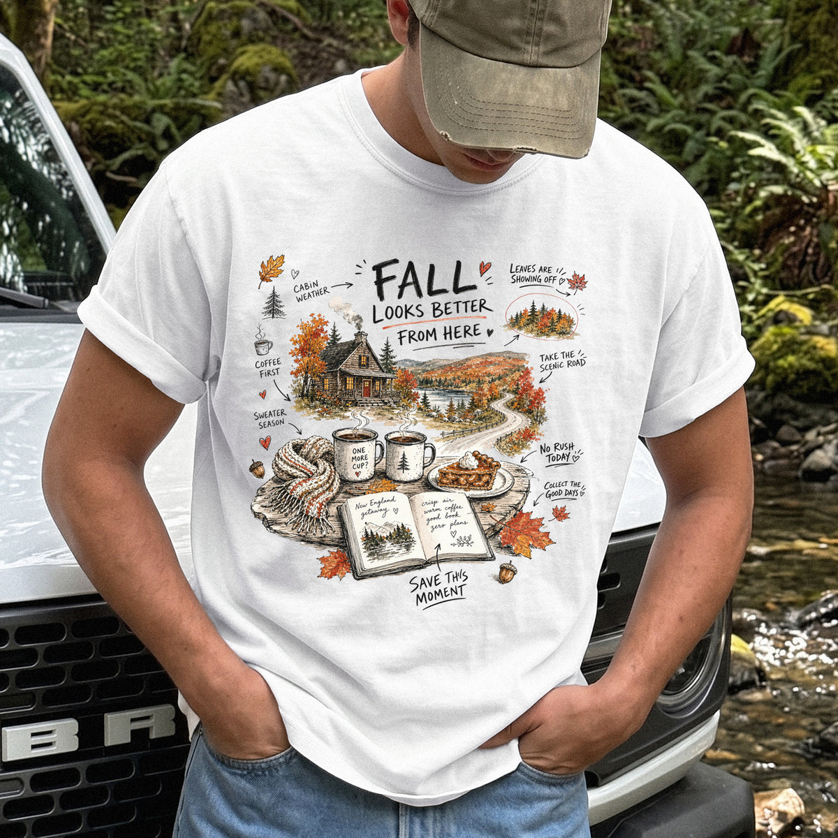 Fall Looks Better From Here Comfort Colors Shirt – Cozy Cabin Coffee Tee