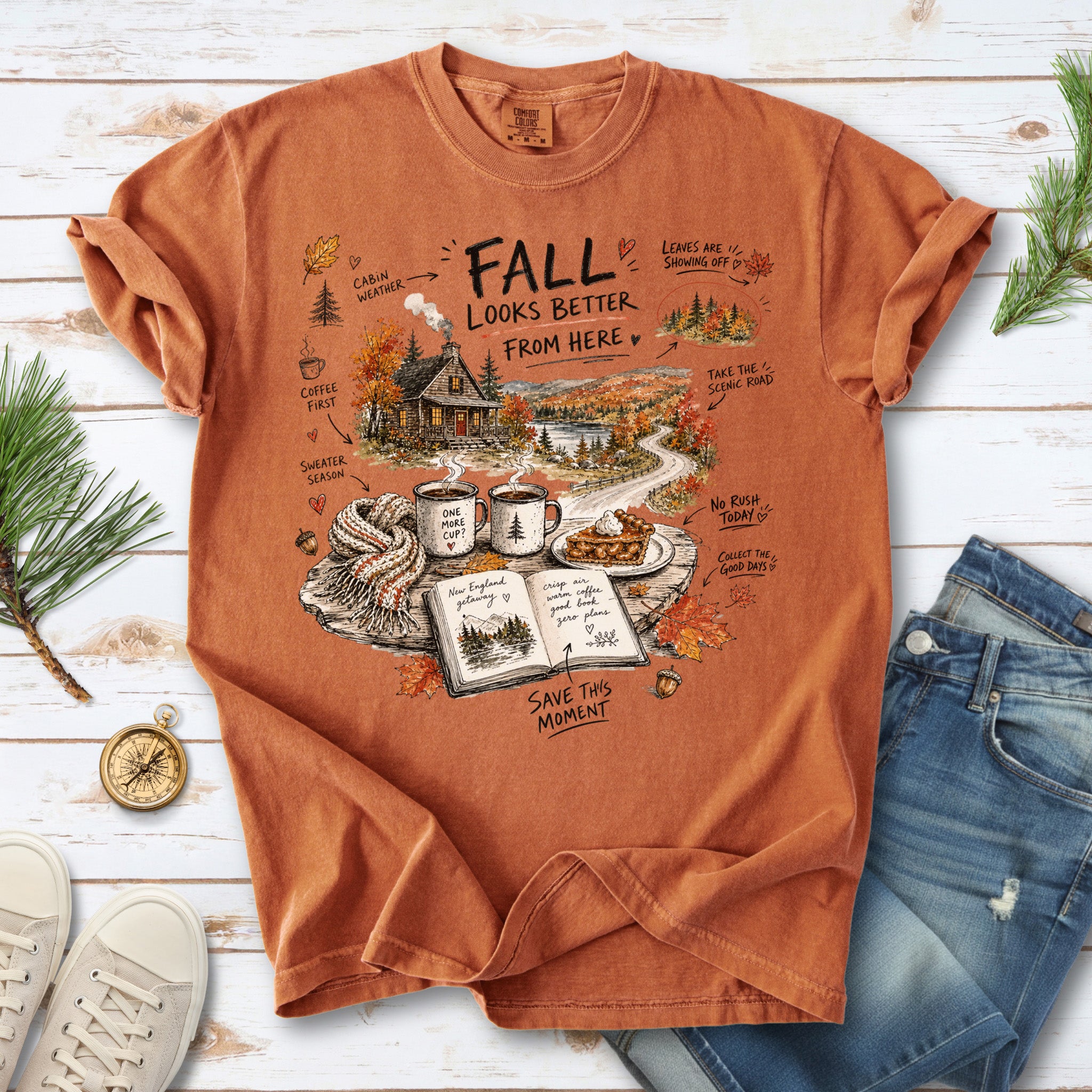 Fall Looks Better From Here Comfort Colors Shirt – Cozy Cabin Coffee Tee