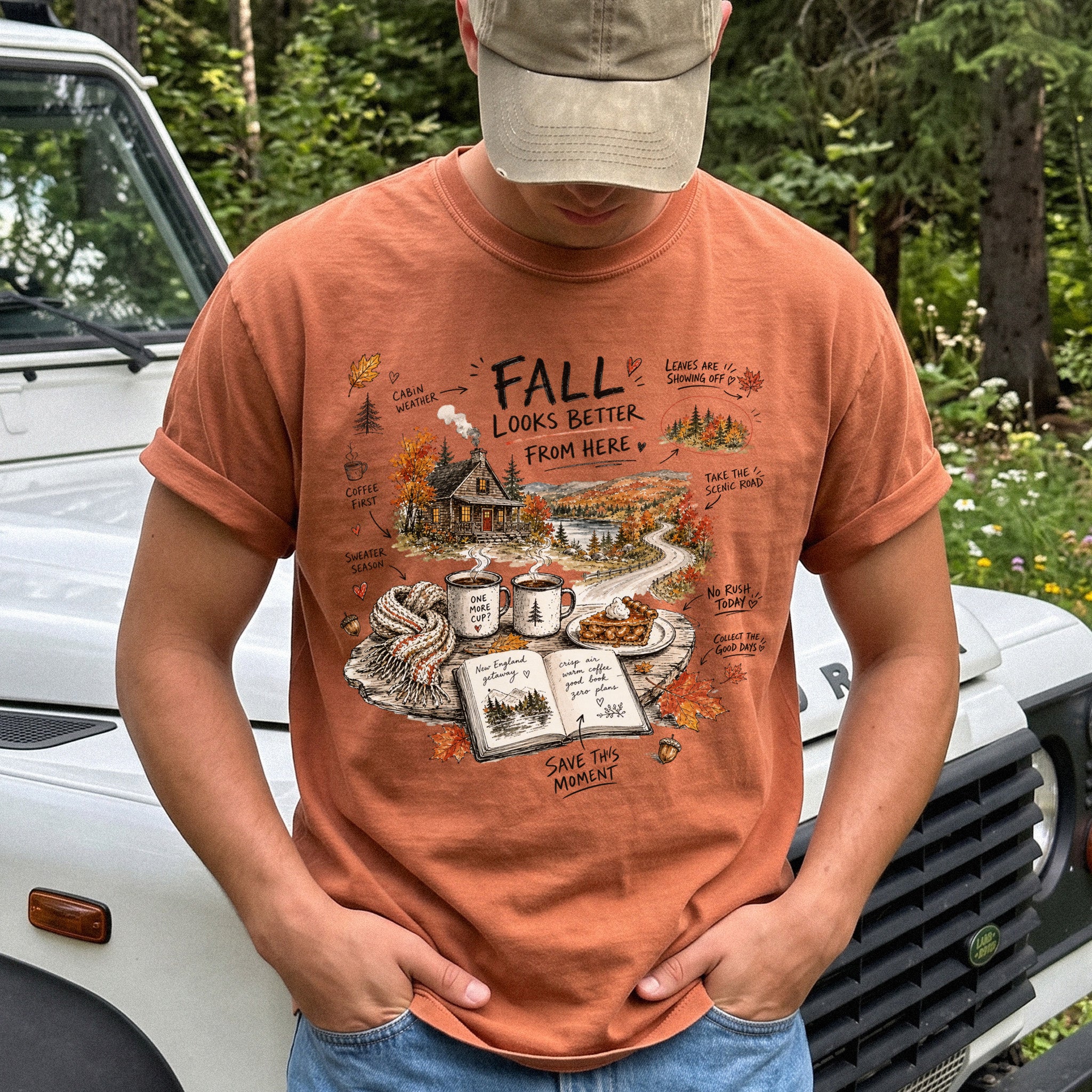 Fall Looks Better From Here Comfort Colors Shirt – Cozy Cabin Coffee Tee