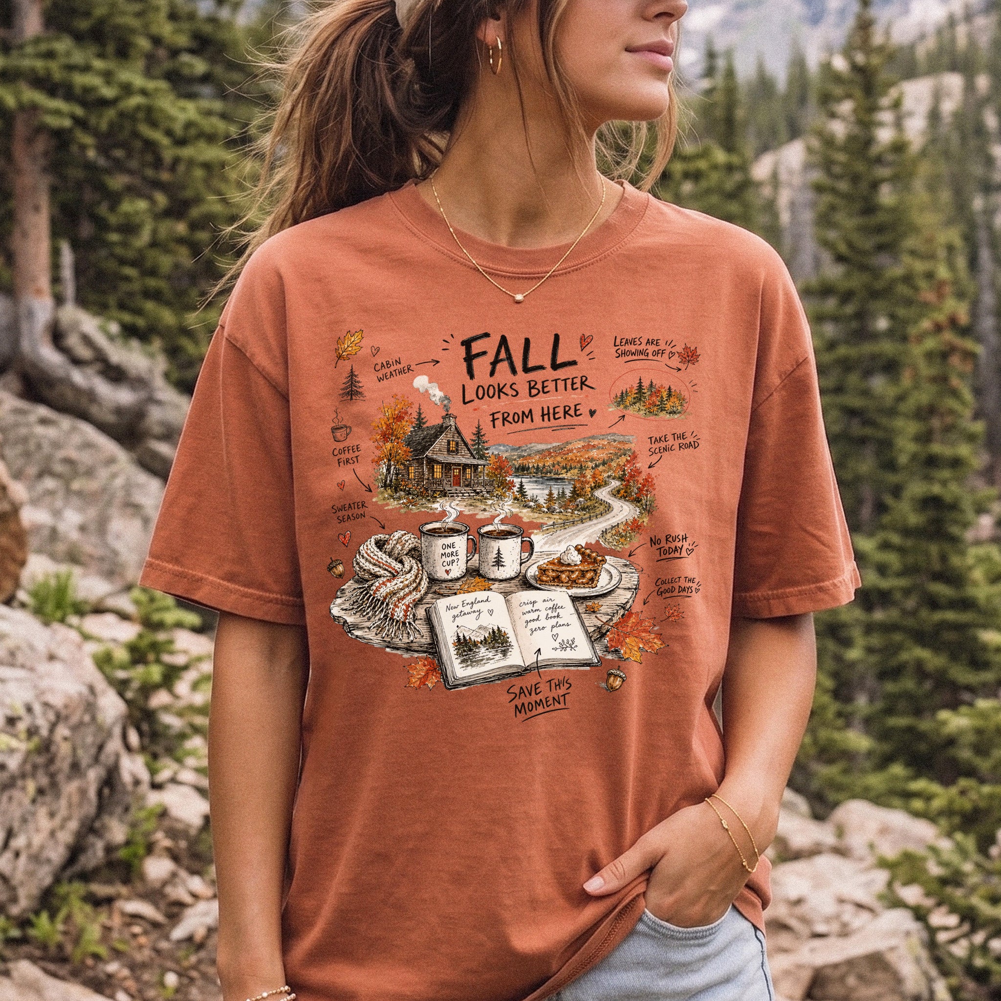 Fall Looks Better From Here Comfort Colors Shirt – Cozy Cabin Coffee Tee