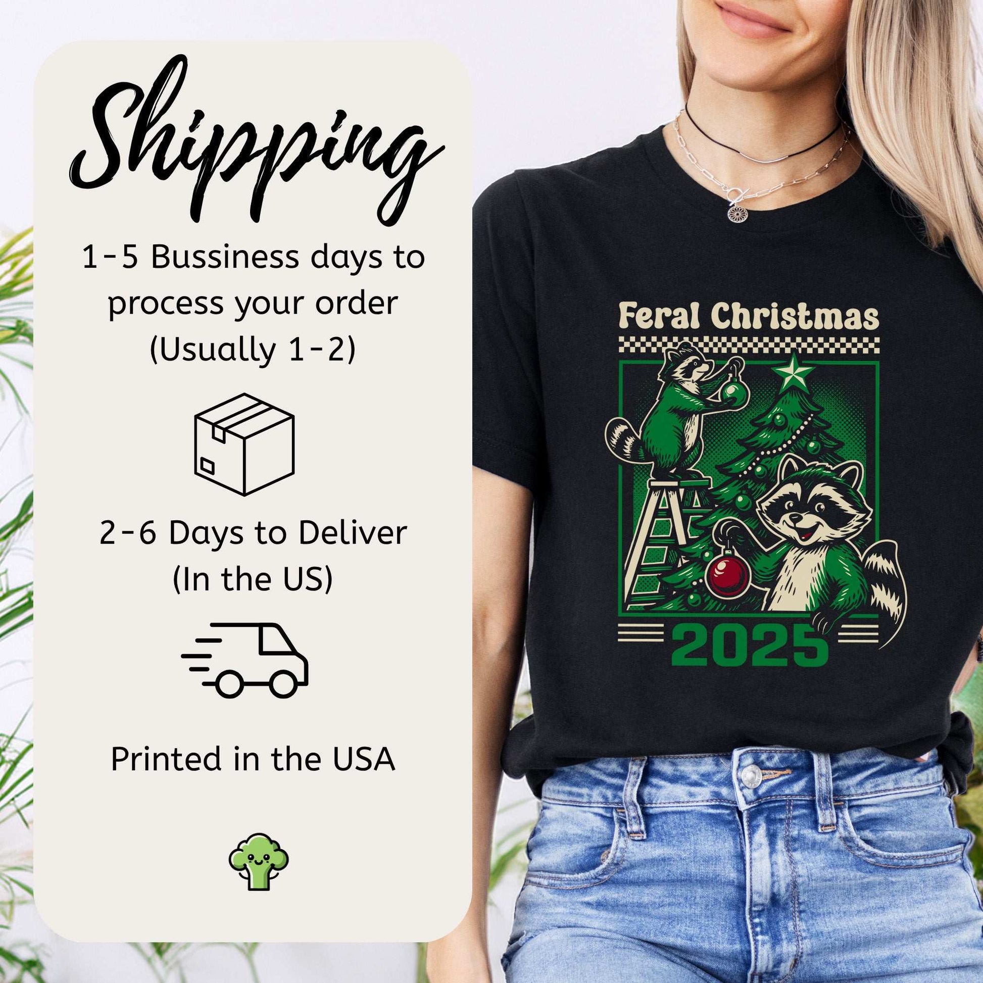 Feral Christmas Raccoon T-Shirt – Cute Chaos Holiday Tree Tee