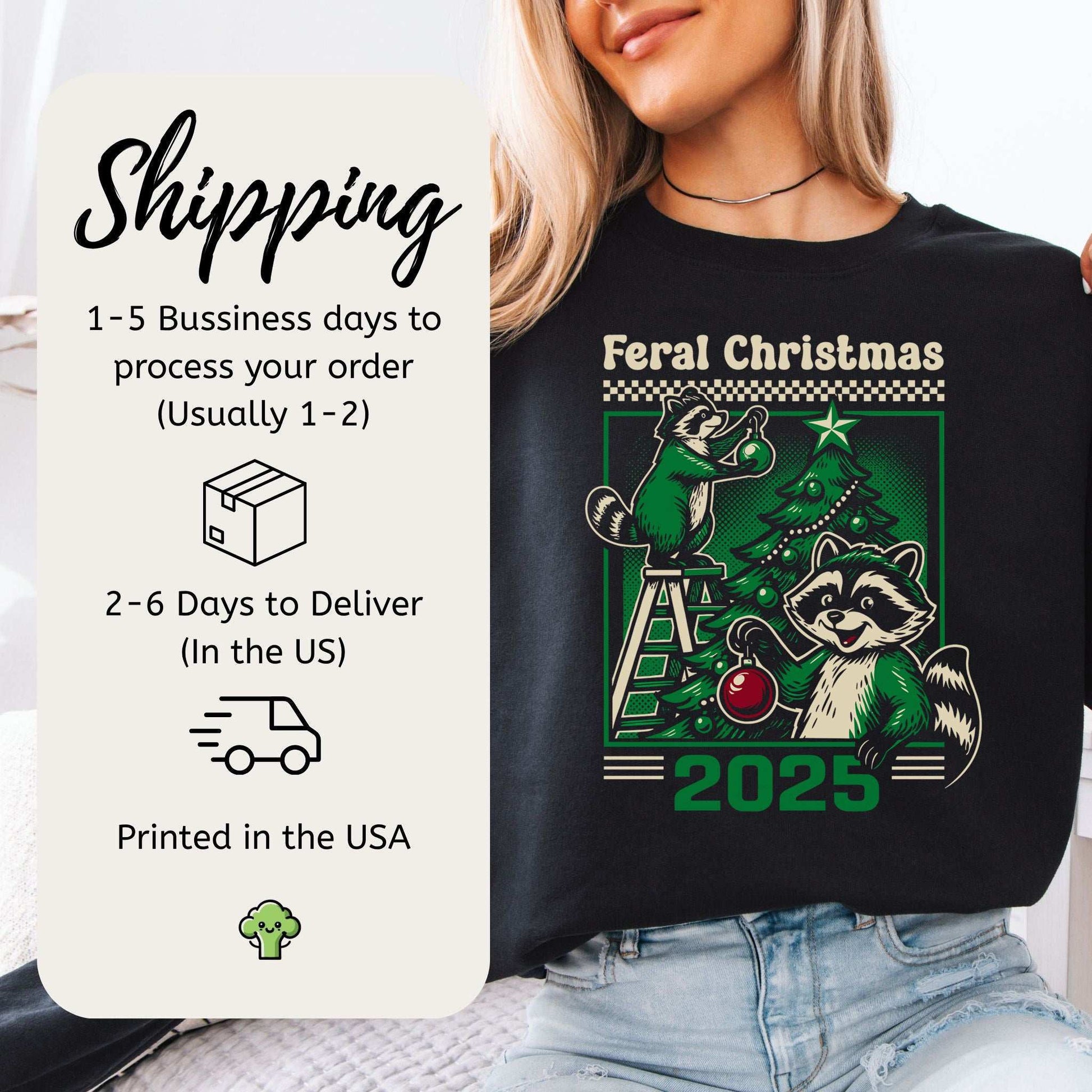 Feral Christmas Raccoon Sweatshirt – Cute Chaos Holiday Tree Vibes