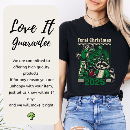 Feral Christmas Raccoon T-Shirt – Cute Chaos Holiday Tree Tee