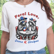 Feral Love Stars & Stripes Patriotic Raccoon Diner Date T-Shirt