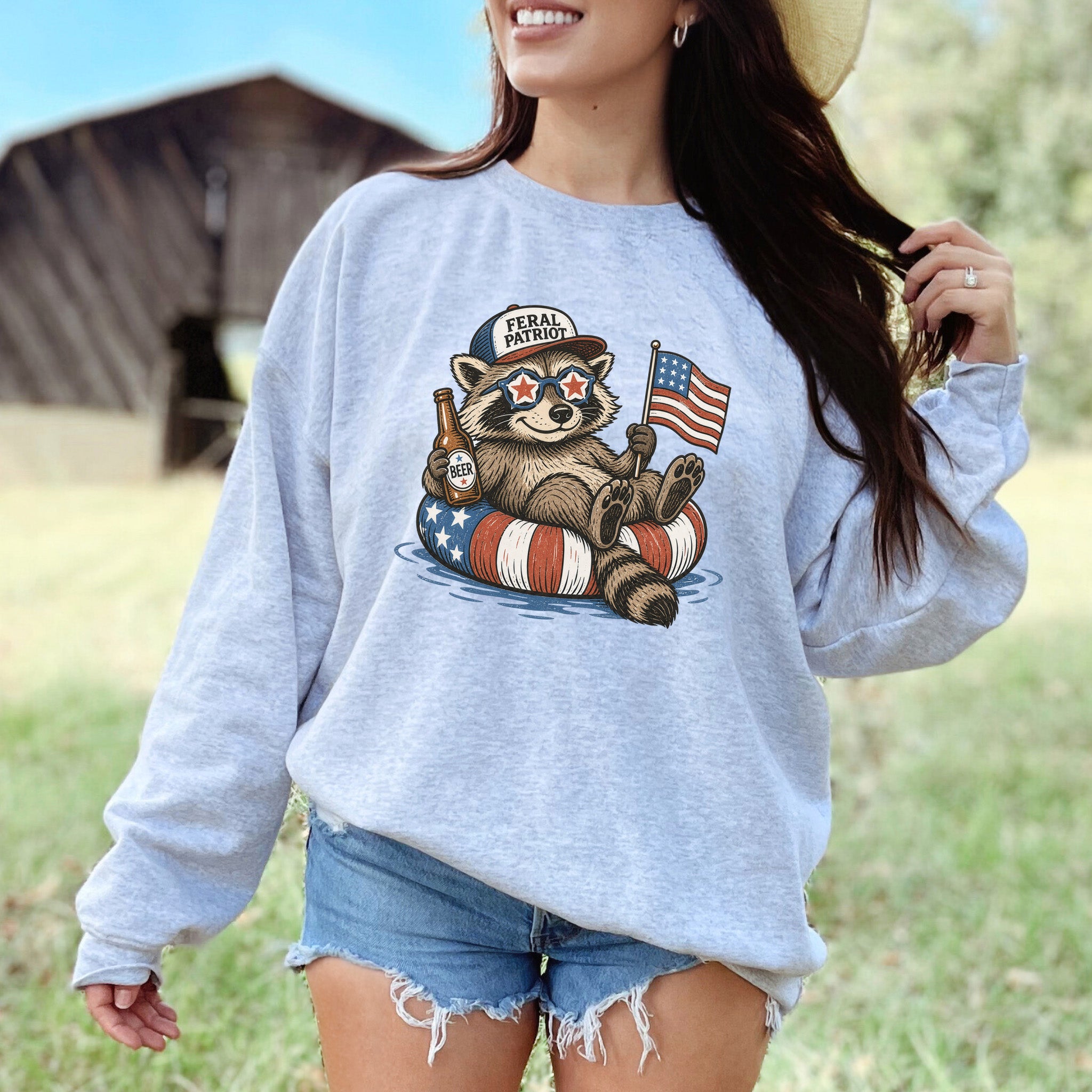 Feral Patriot Raccoon 4th of July Funny Americana Sweatshirt