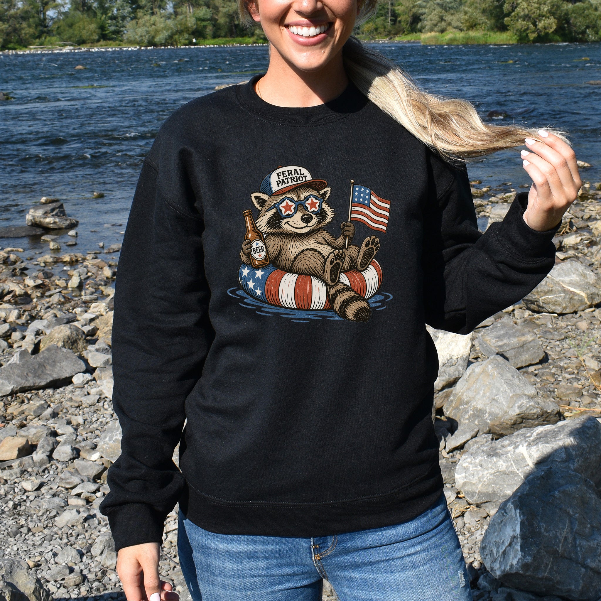 Feral Patriot Raccoon 4th of July Funny Americana Sweatshirt