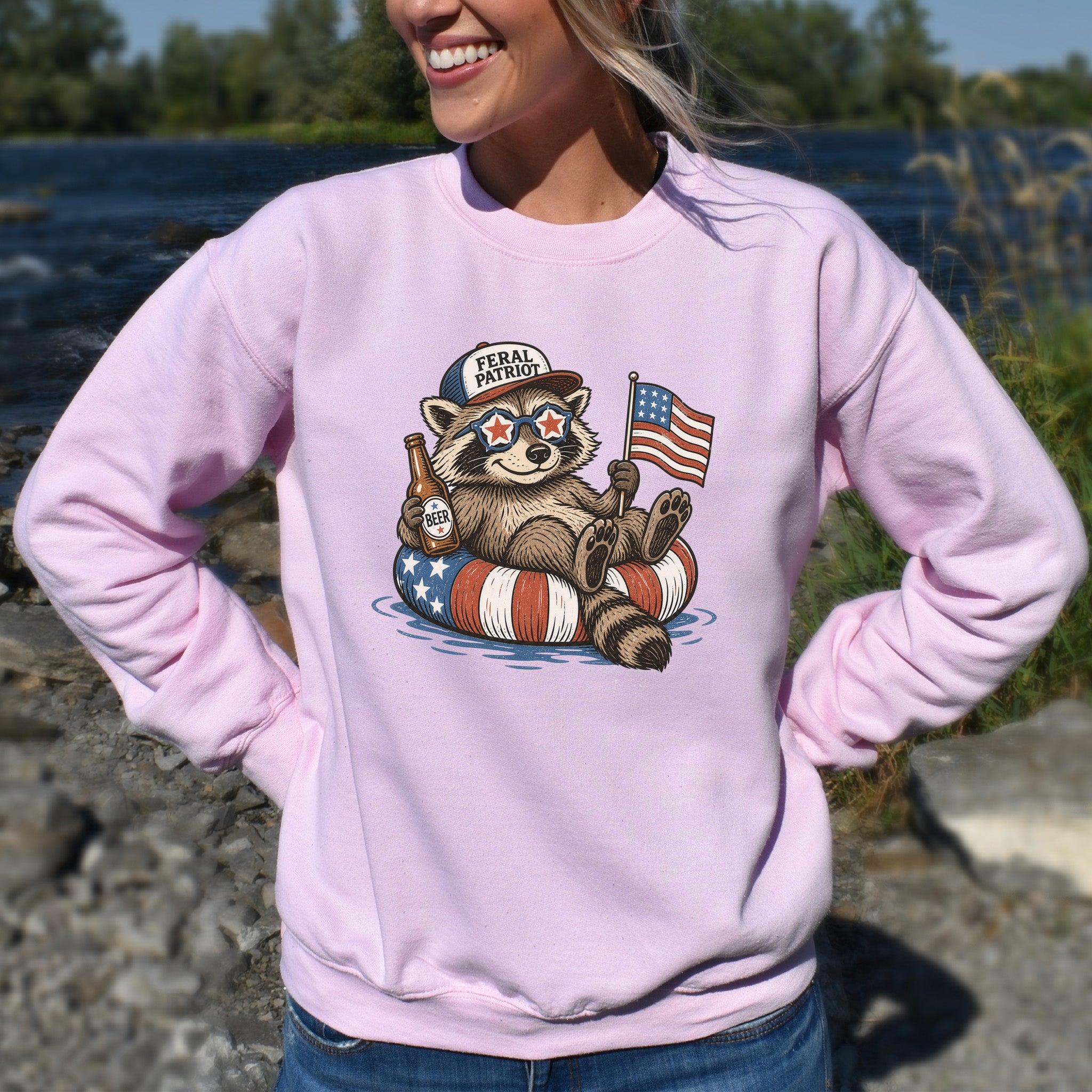 Feral Patriot Raccoon 4th of July Funny Americana Sweatshirt