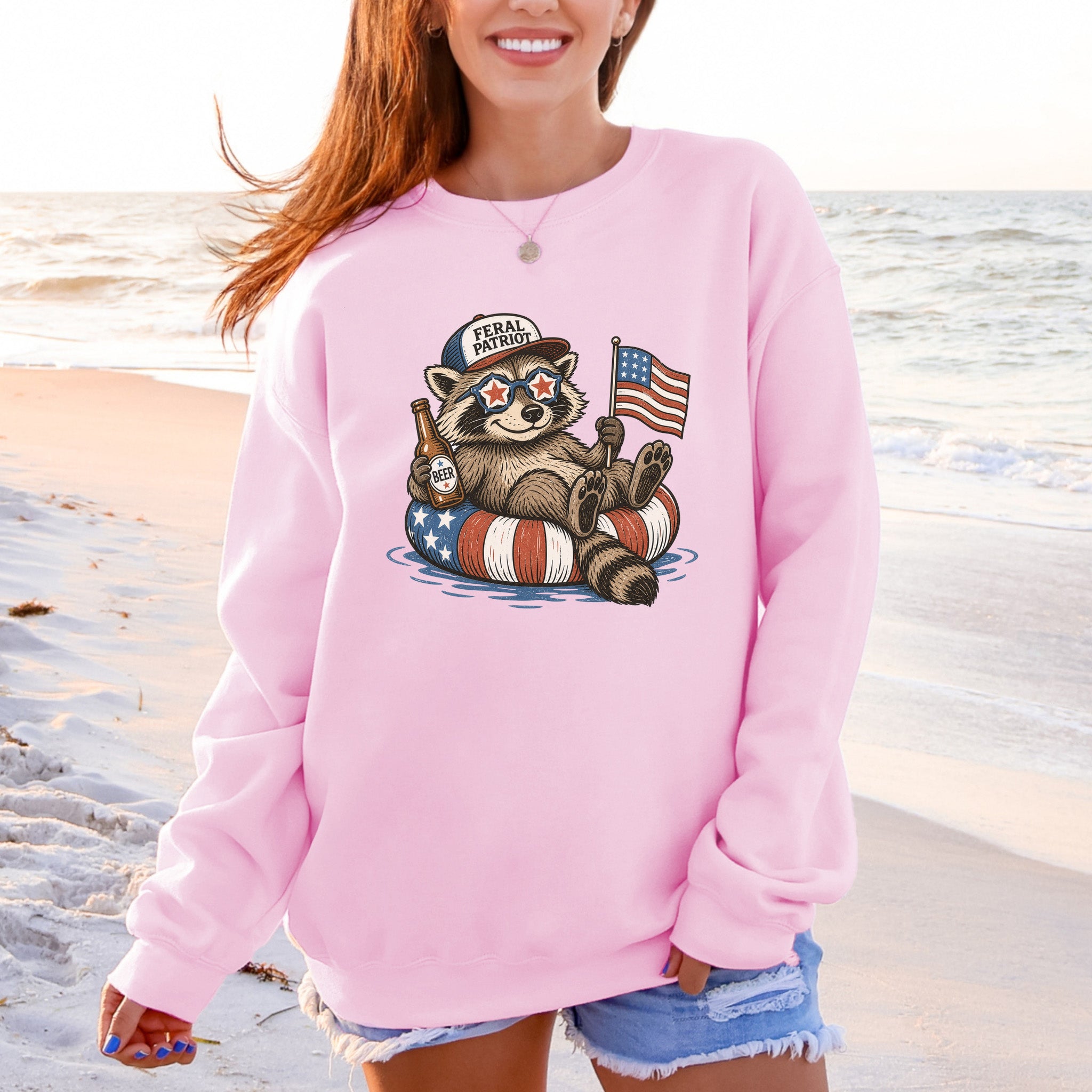 Feral Patriot Raccoon 4th of July Funny Americana Sweatshirt