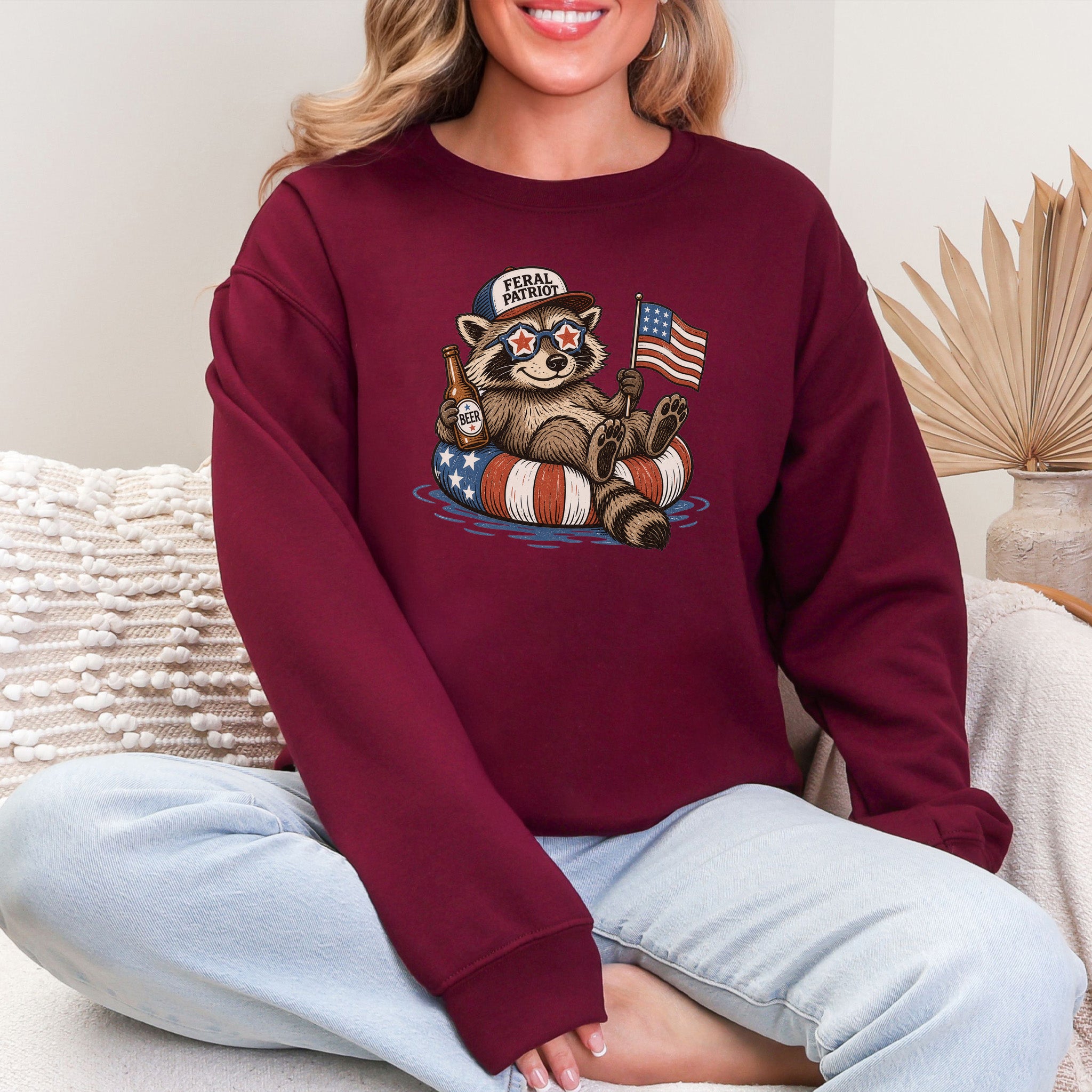 Feral Patriot Raccoon 4th of July Funny Americana Sweatshirt