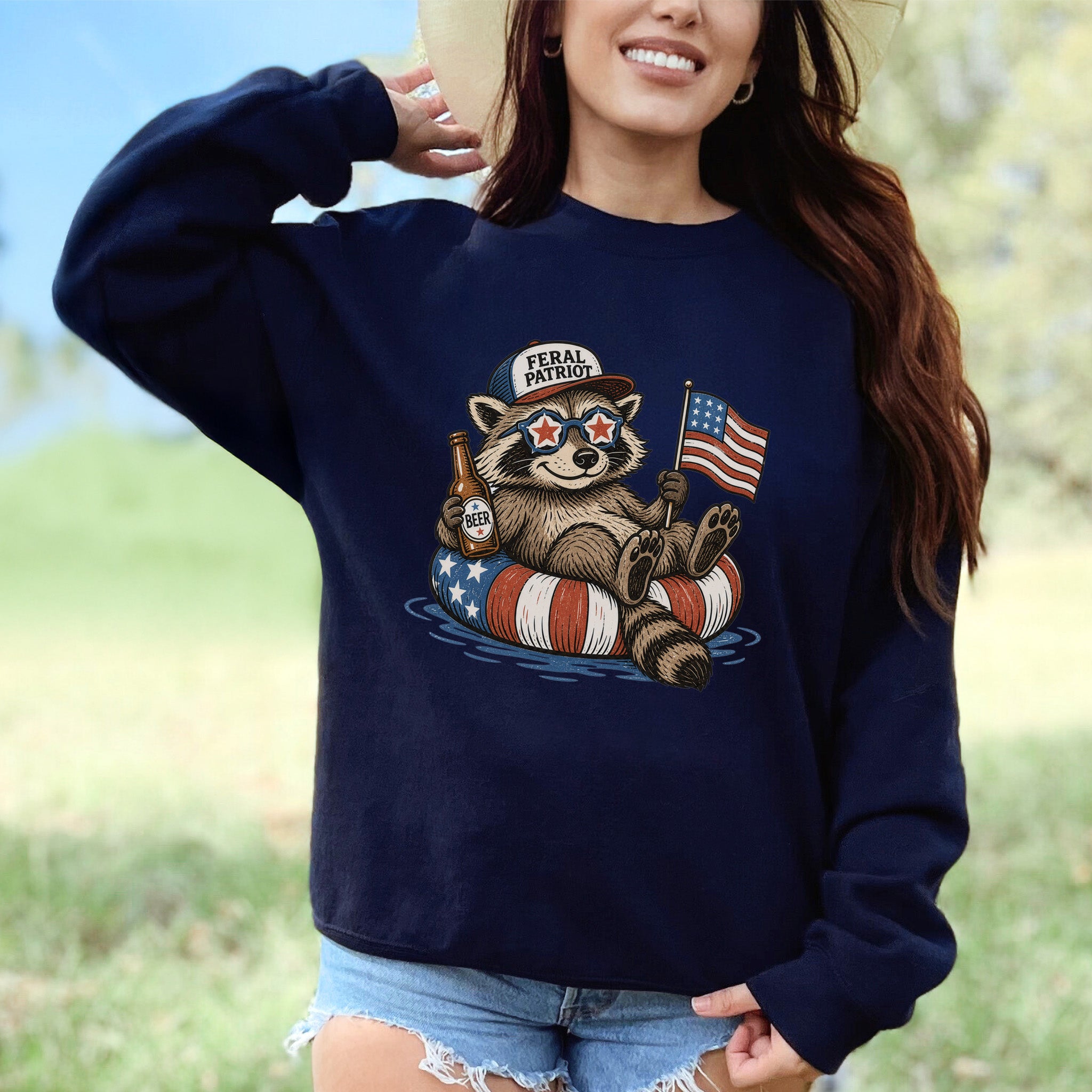 Feral Patriot Raccoon 4th of July Funny Americana Sweatshirt