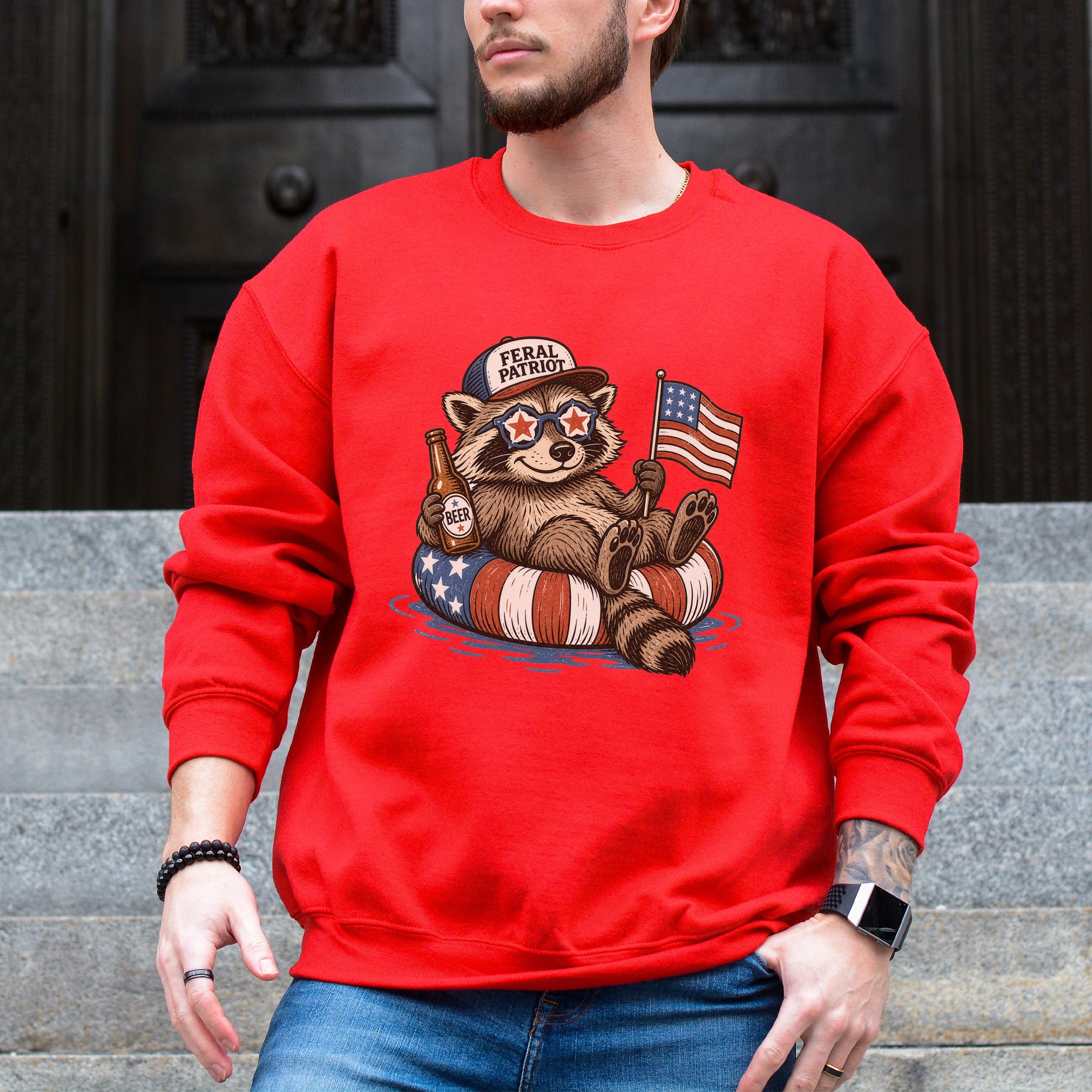 Feral Patriot Raccoon 4th of July Funny Americana Sweatshirt