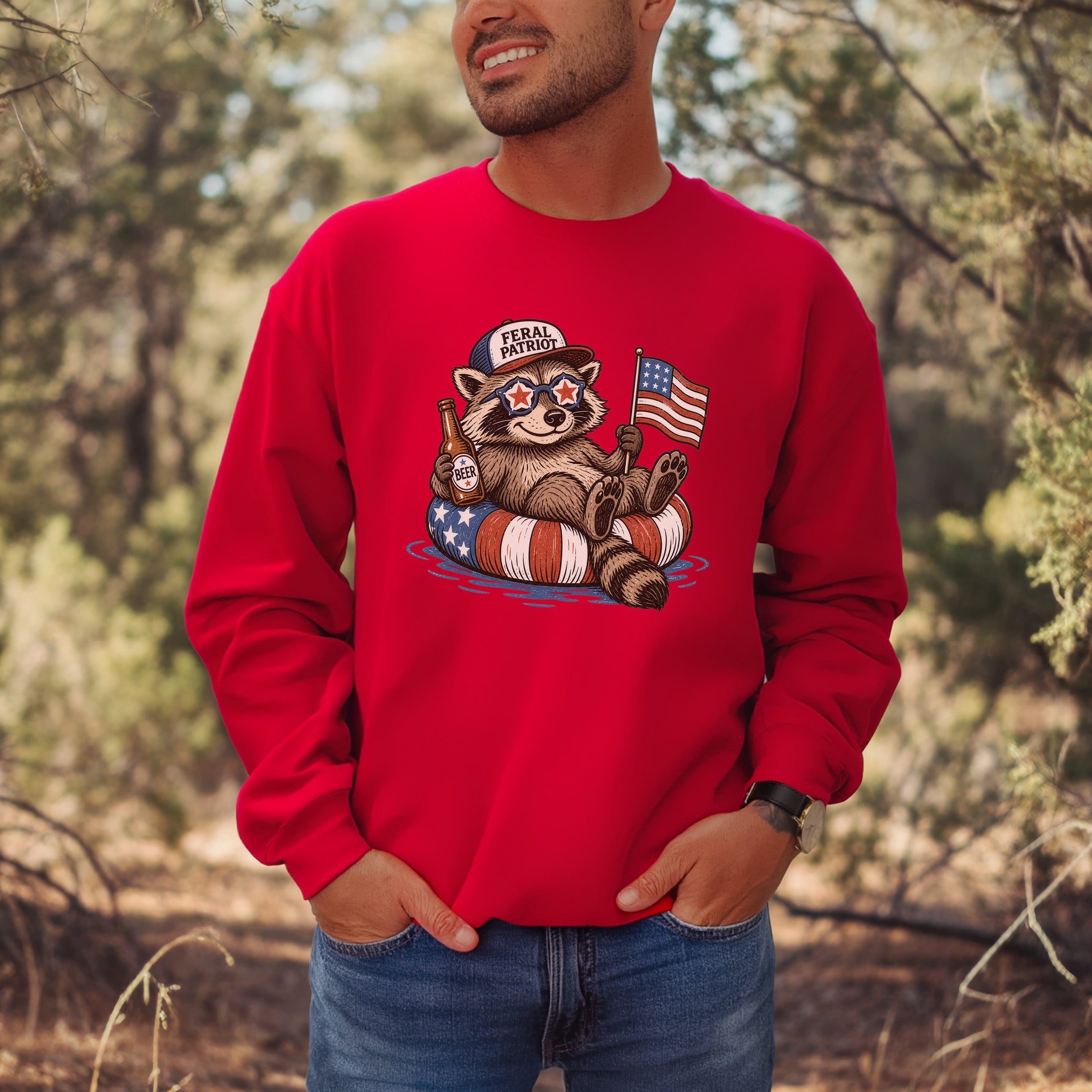 Feral Patriot Raccoon 4th of July Funny Americana Sweatshirt