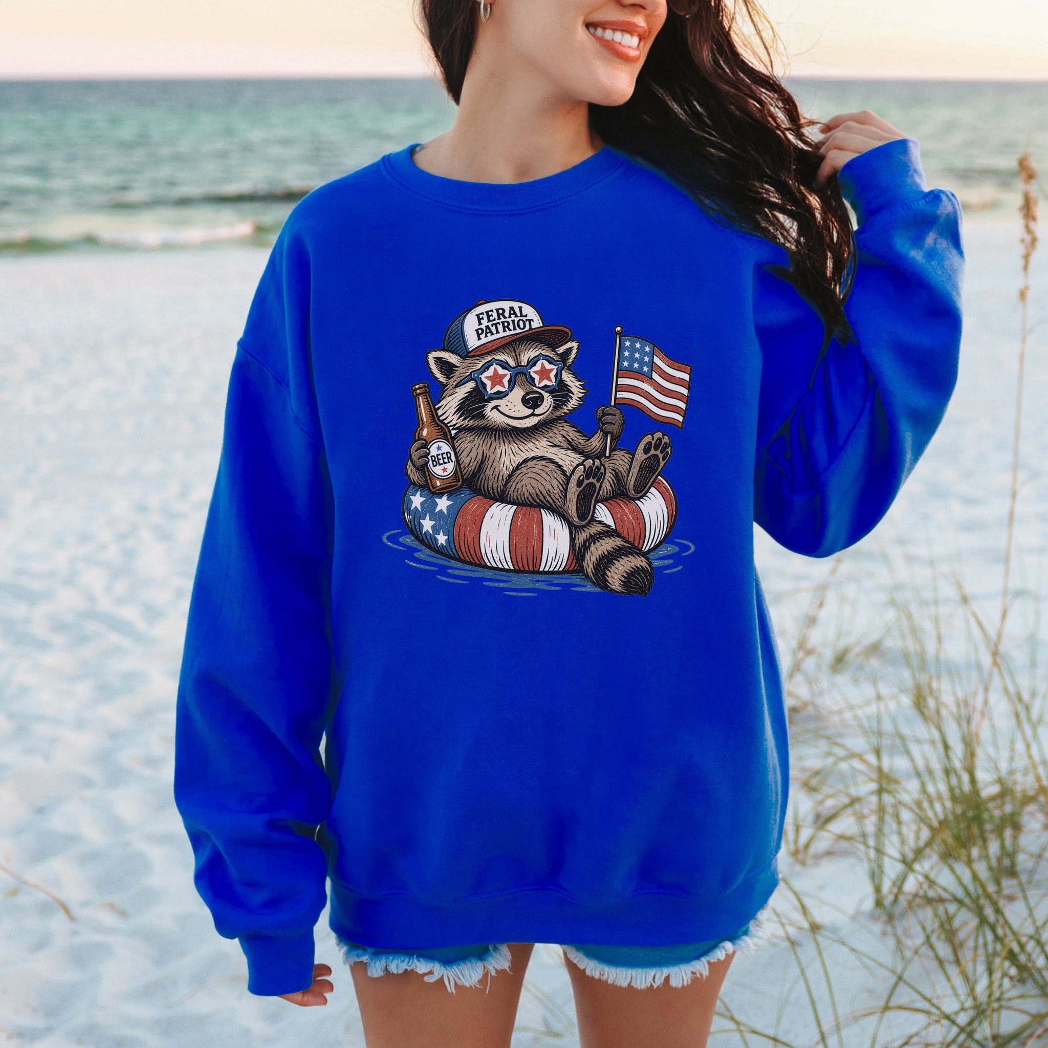 Feral Patriot Raccoon 4th of July Funny Americana Sweatshirt