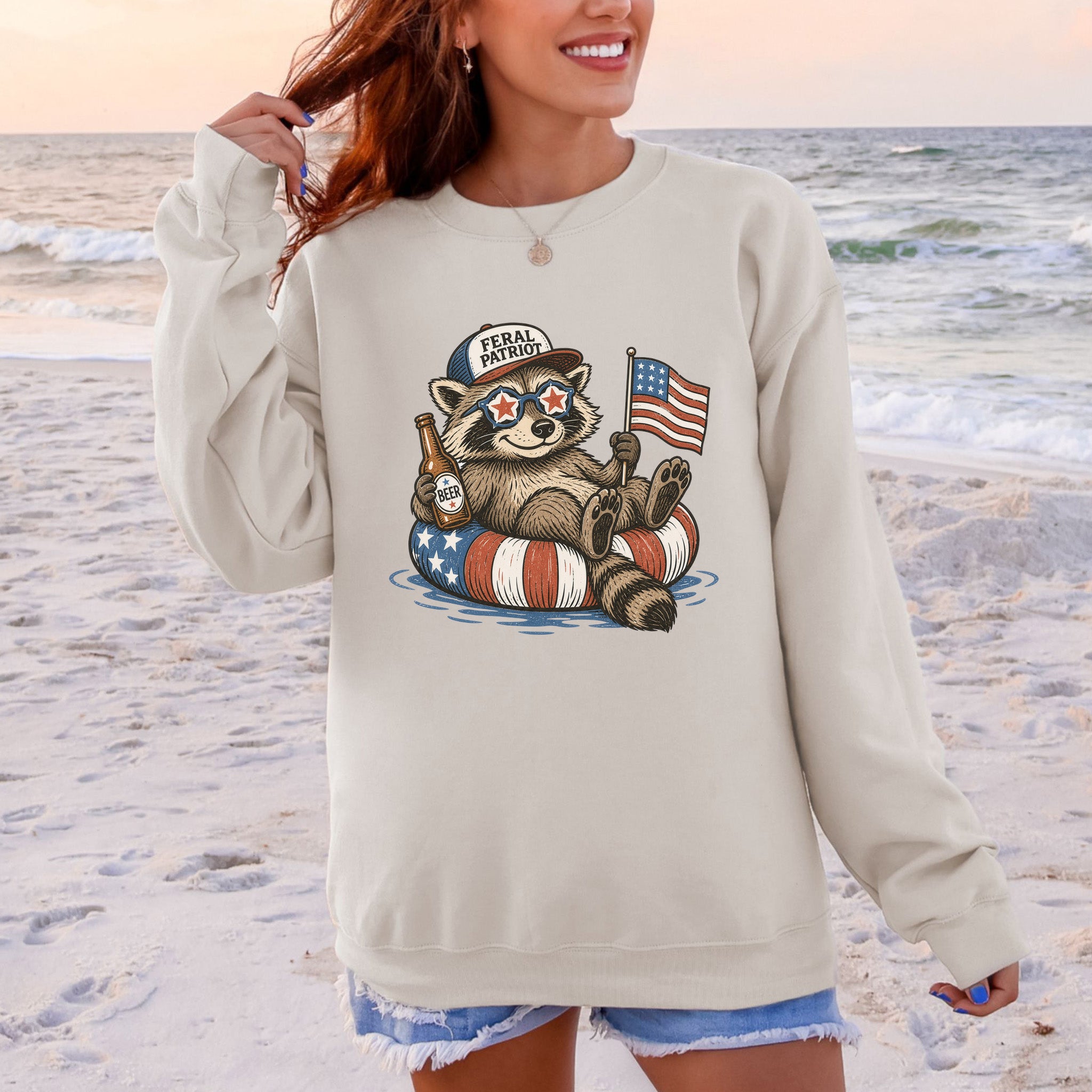 Feral Patriot Raccoon 4th of July Funny Americana Sweatshirt