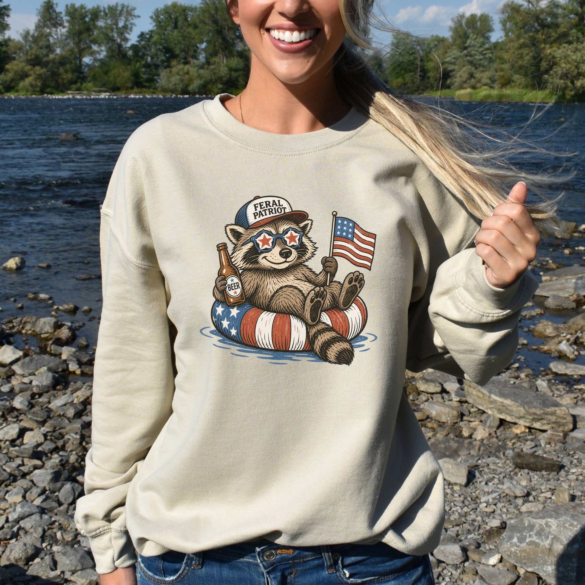 Feral Patriot Raccoon 4th of July Funny Americana Sweatshirt
