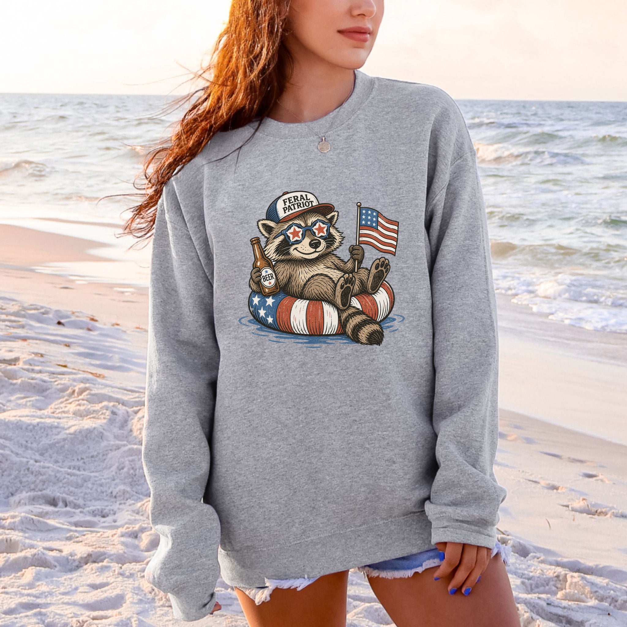 Feral Patriot Raccoon 4th of July Funny Americana Sweatshirt