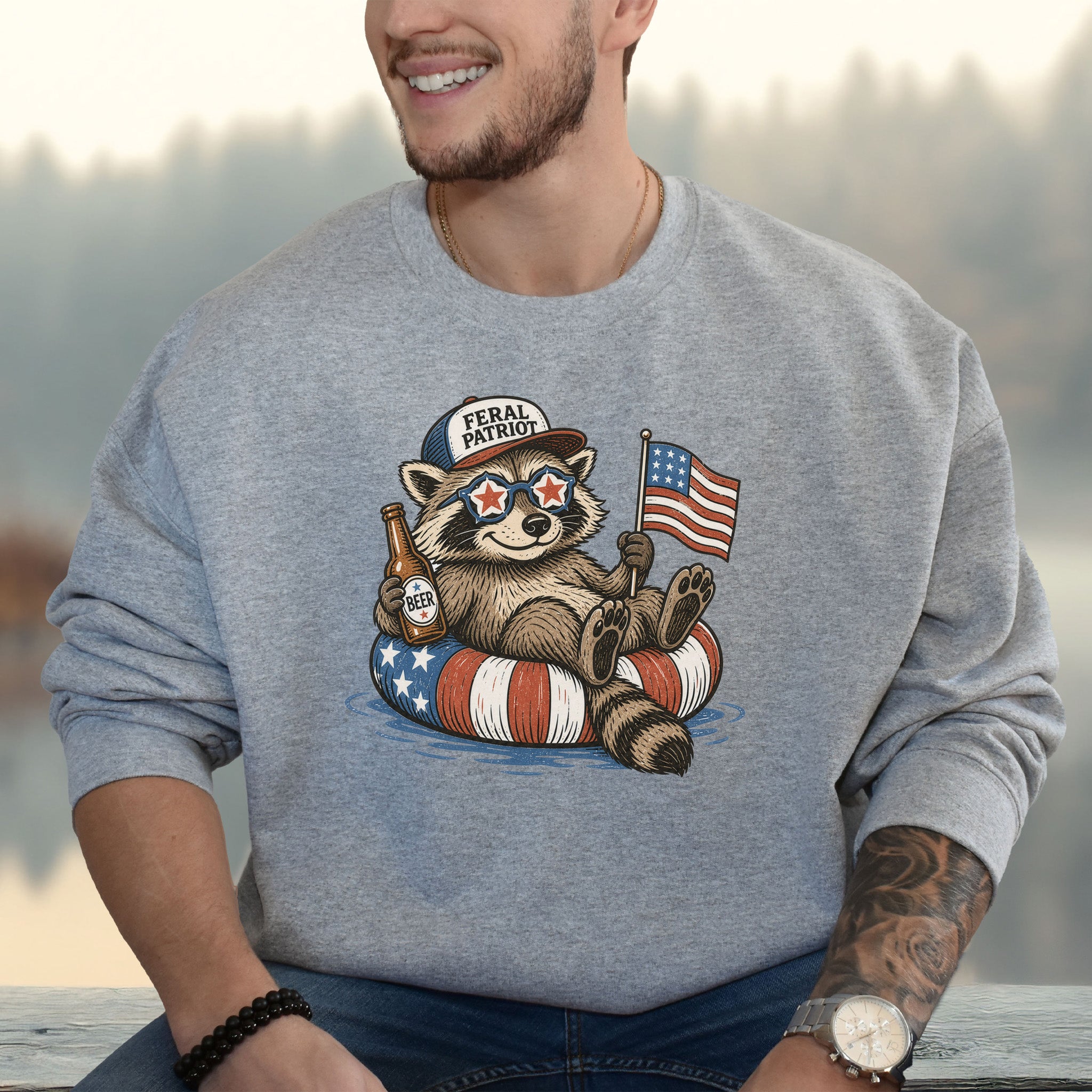 Feral Patriot Raccoon 4th of July Funny Americana Sweatshirt