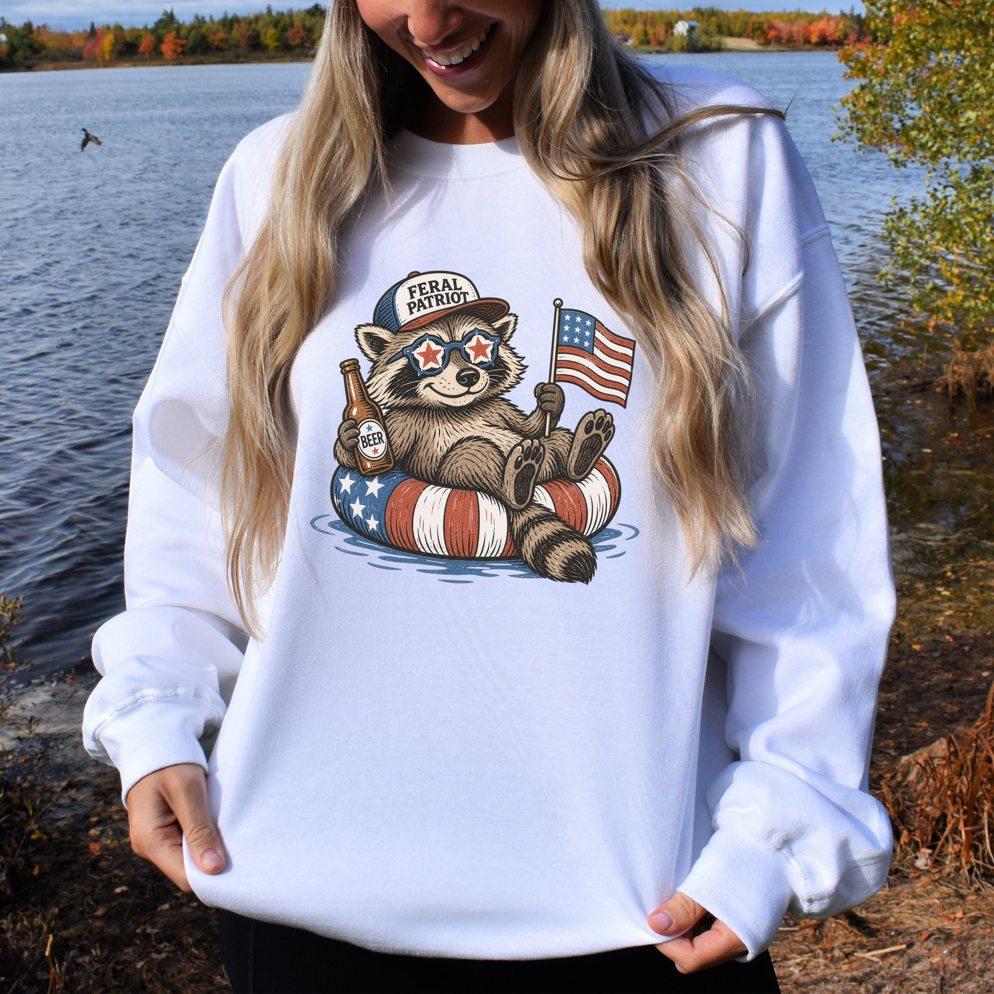 Feral Patriot Raccoon 4th of July Funny Americana Sweatshirt