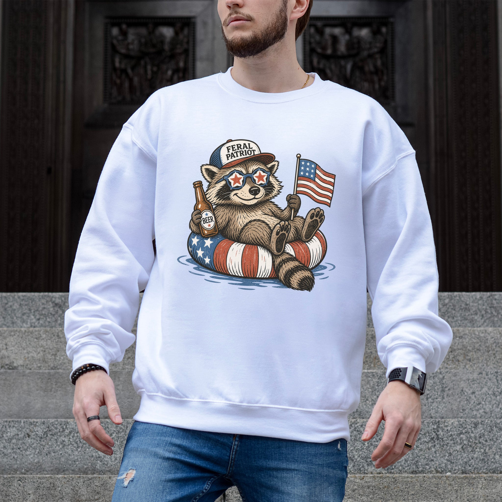Feral Patriot Raccoon 4th of July Funny Americana Sweatshirt