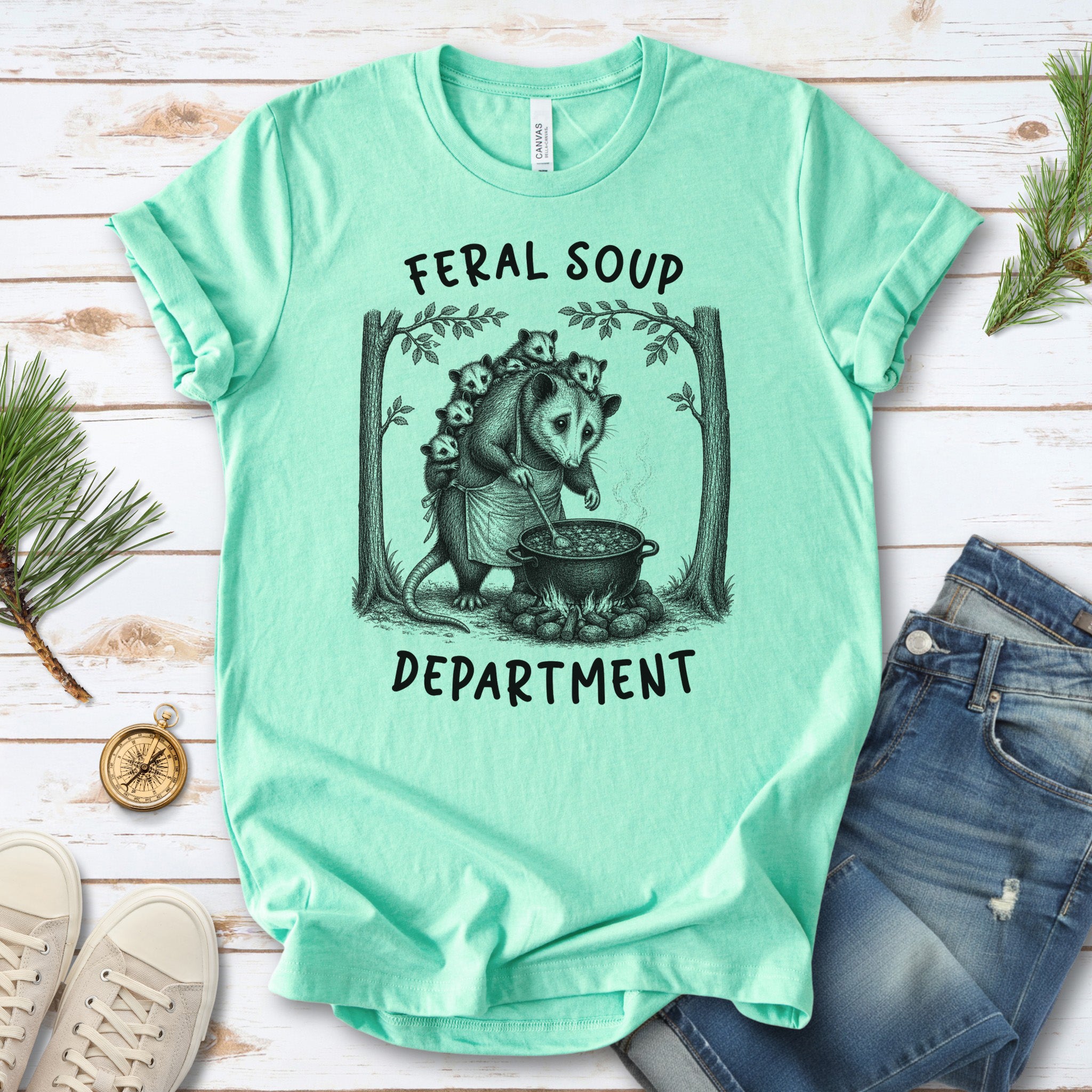 Feral Soup Department Opossum Mom Funny Possum Family Woodland Gift T-Shirt
