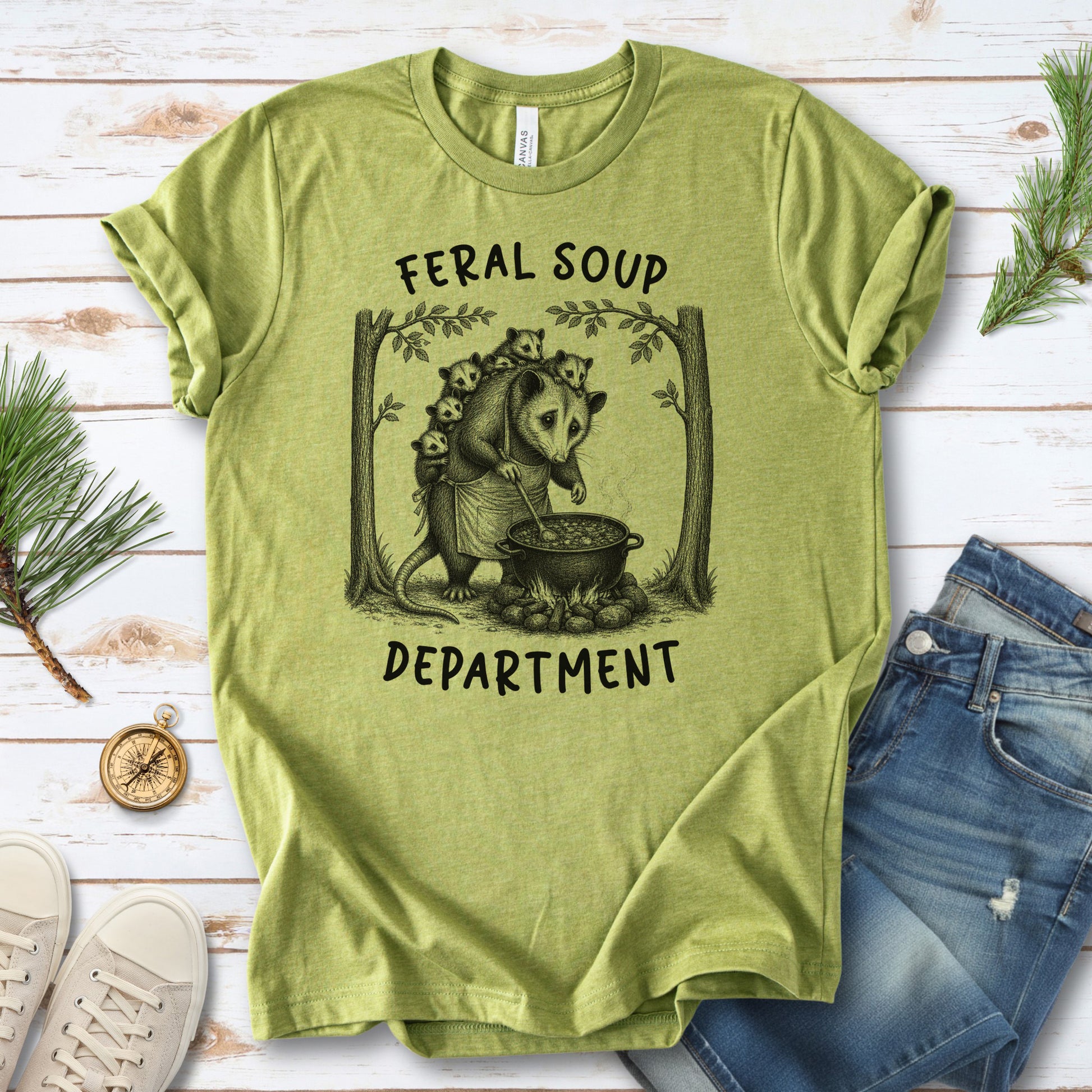 Feral Soup Department Opossum Mom Funny Possum Family Woodland Gift T-Shirt