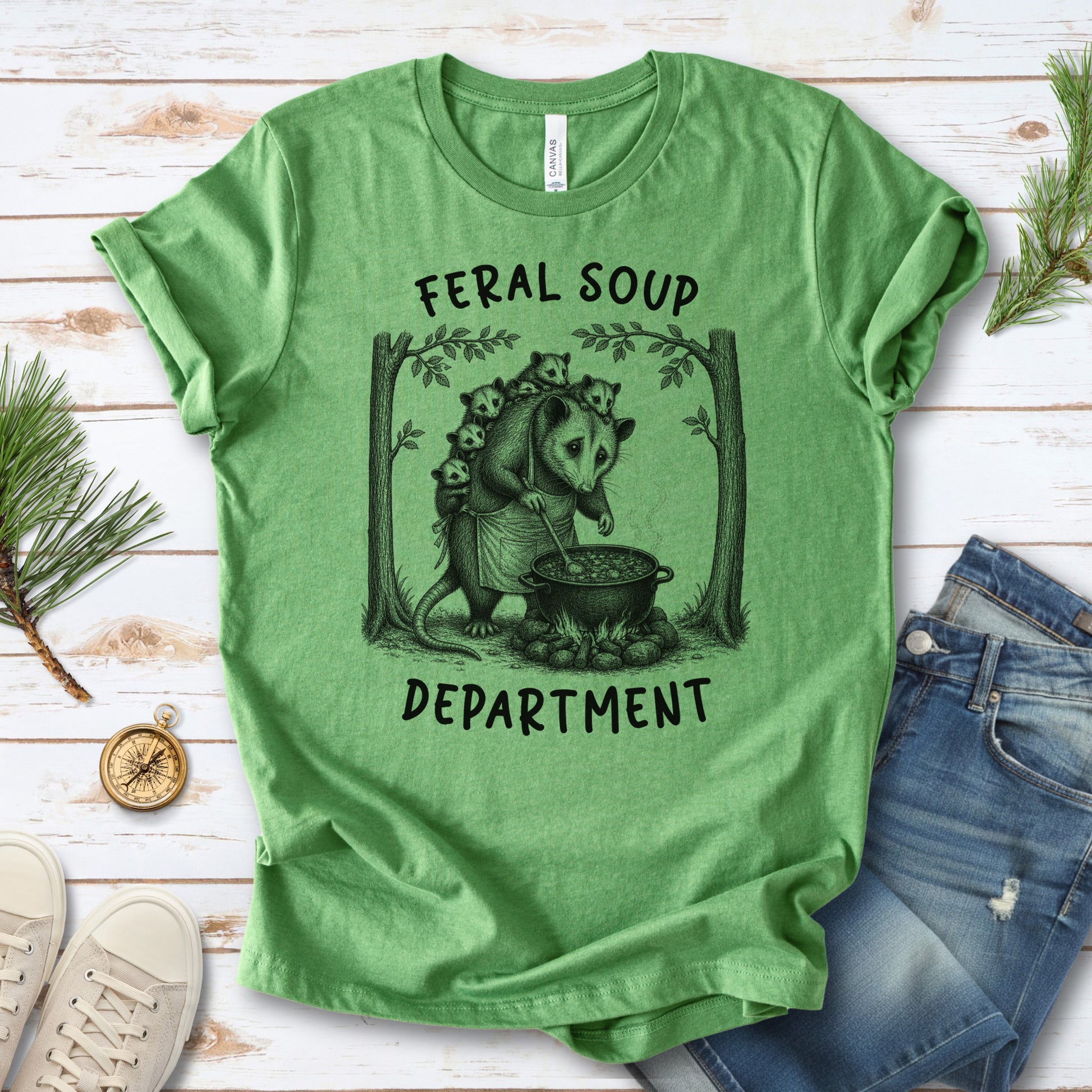 Feral Soup Department Opossum Mom Funny Possum Family Woodland Gift T-Shirt