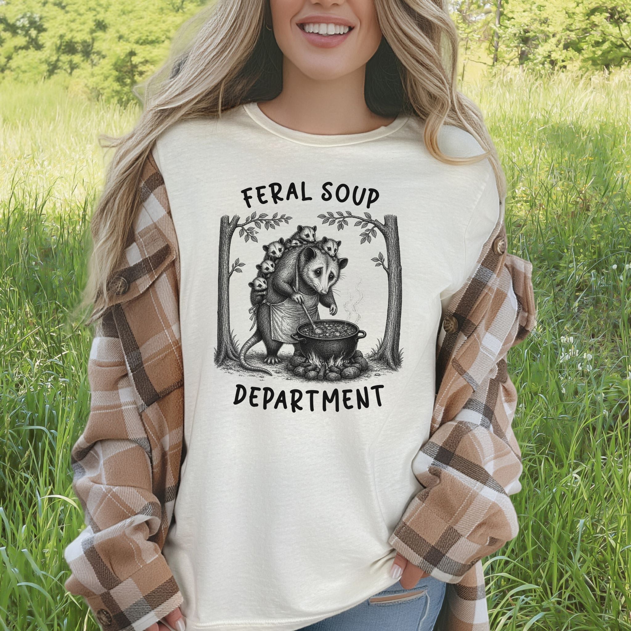 Feral Soup Department Opossum Mom Funny Possum Family Woodland Gift T-Shirt