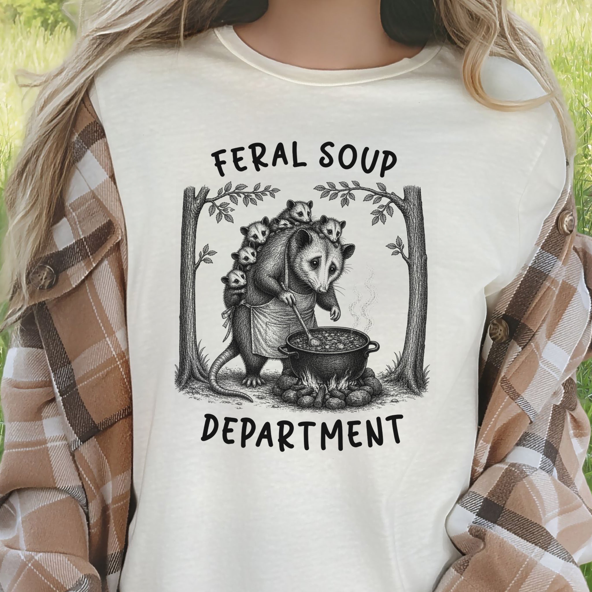 Feral Soup Department Opossum Mom Funny Possum Family Woodland Gift T-Shirt