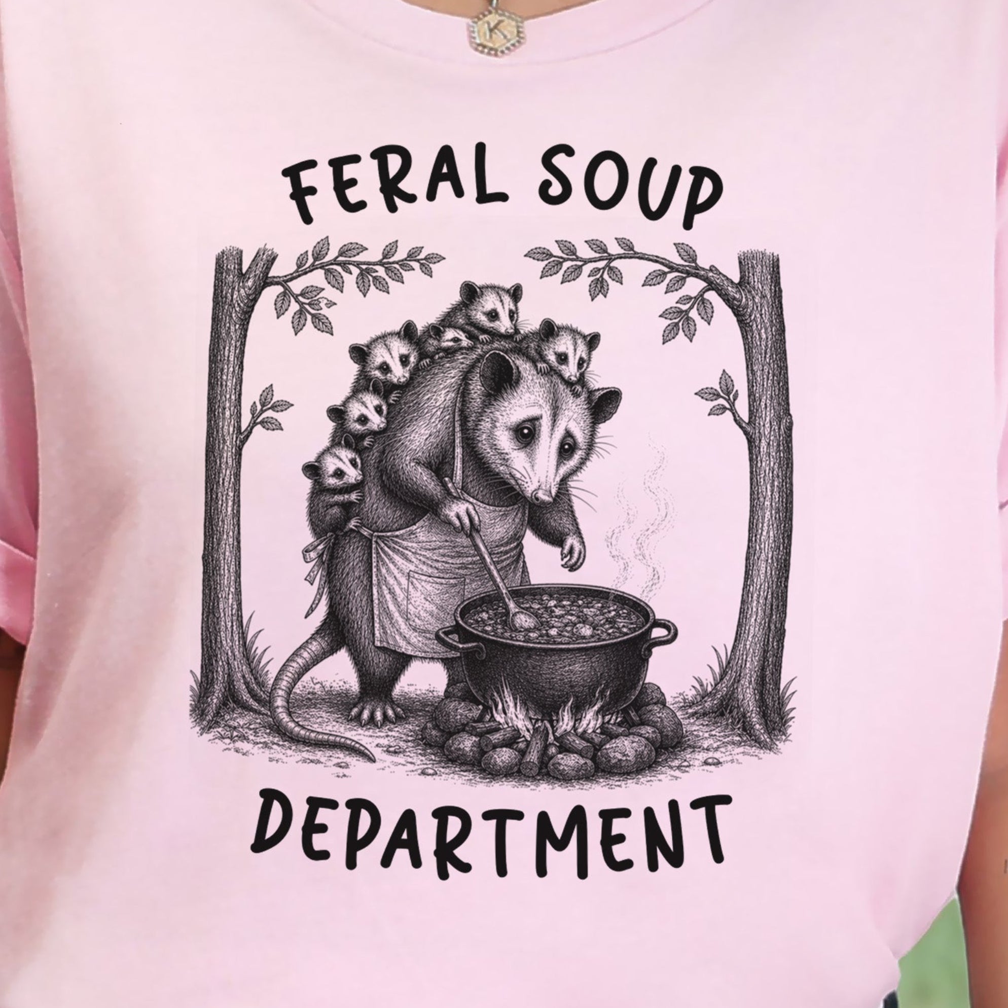 Feral Soup Department Opossum Mom Funny Possum Family Woodland Gift T-Shirt