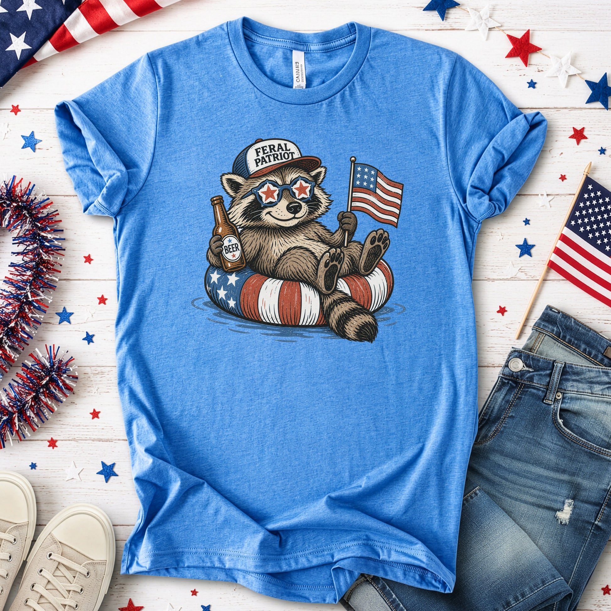 Feral Patriot Raccoon 4th of July Funny Americana T-Shirt