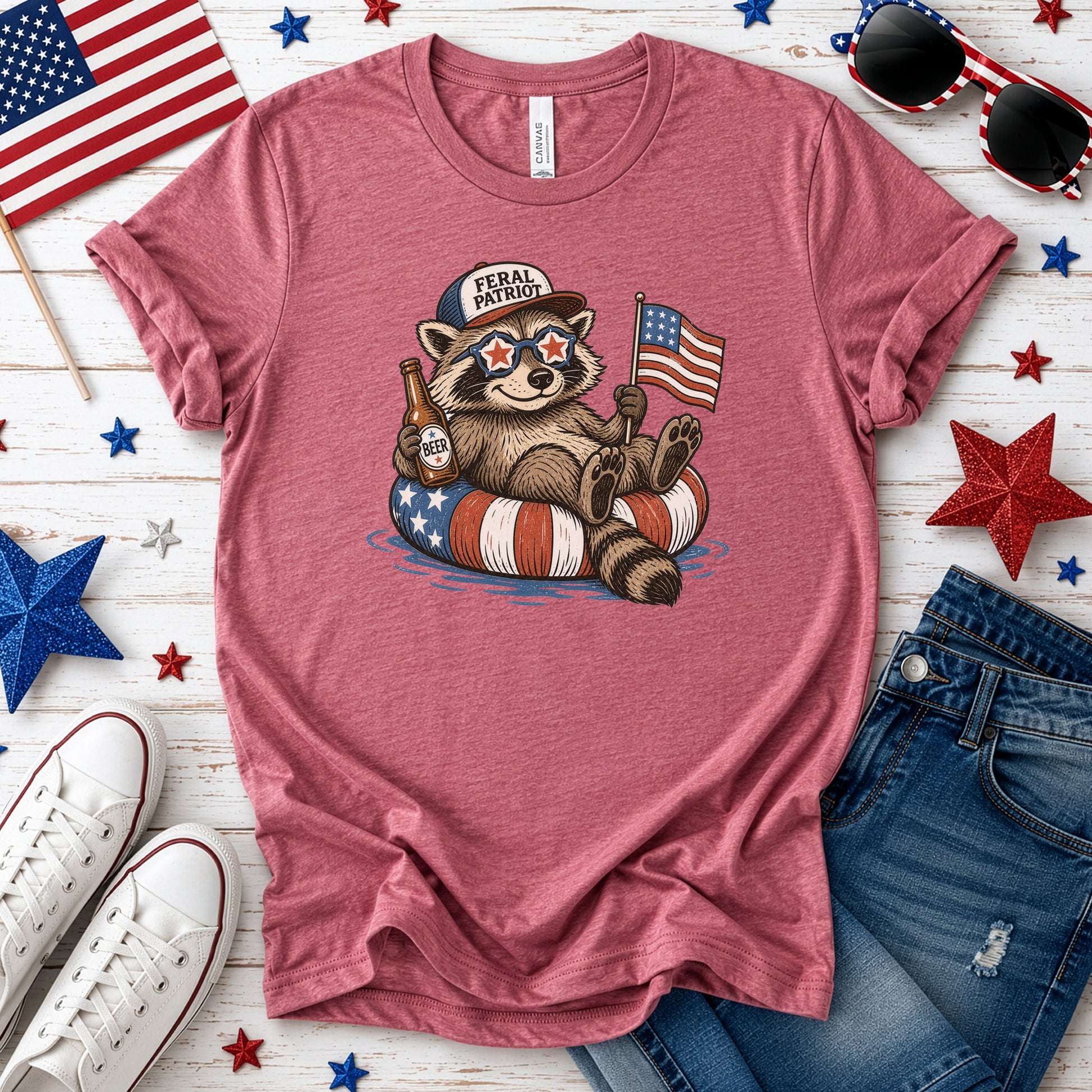 Feral Patriot Raccoon 4th of July Funny Americana T-Shirt