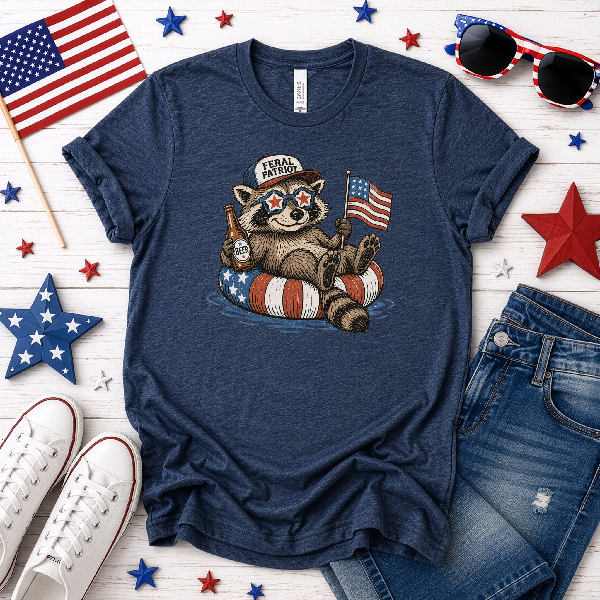 Feral Patriot Raccoon 4th of July Funny Americana T-Shirt