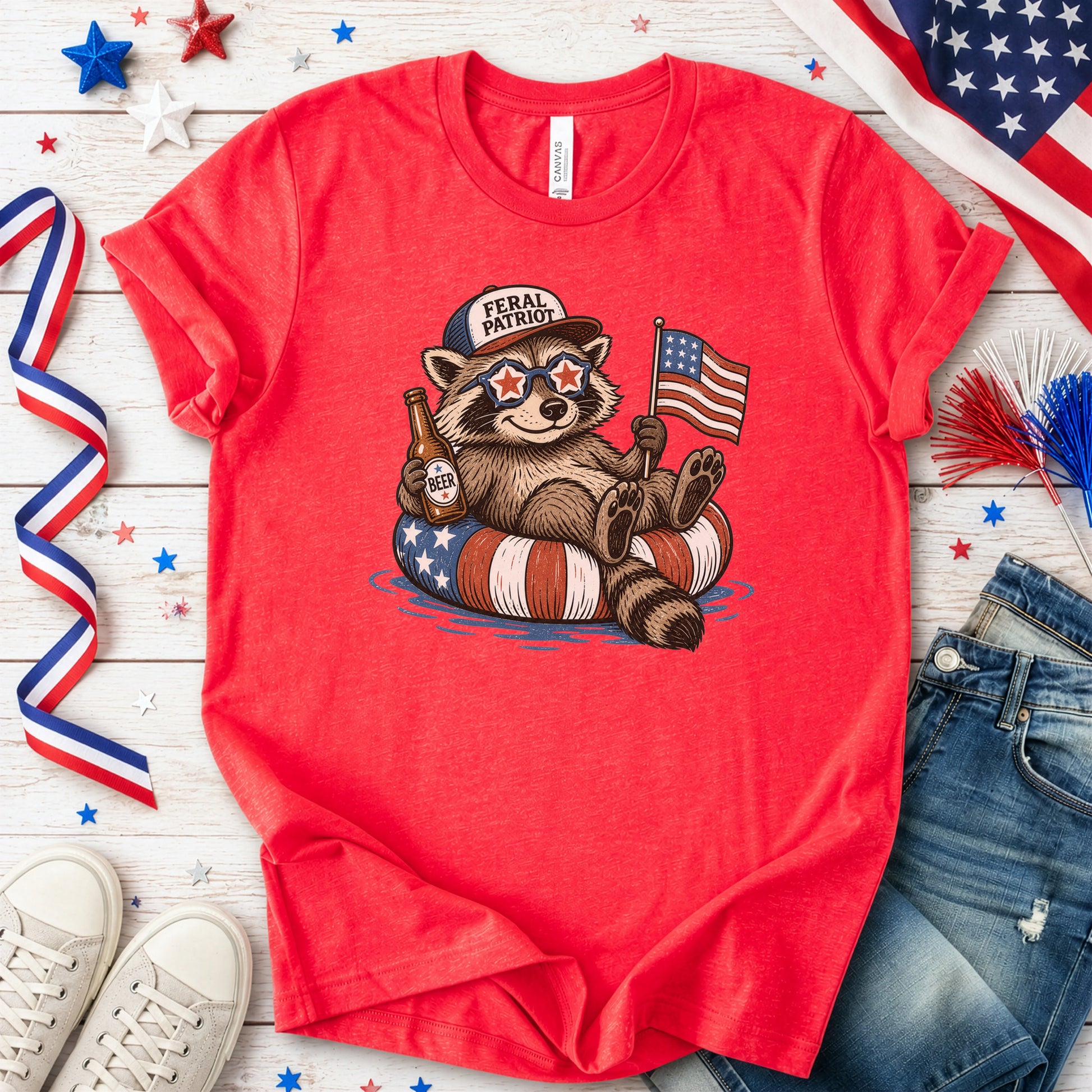 Feral Patriot Raccoon 4th of July Funny Americana T-Shirt