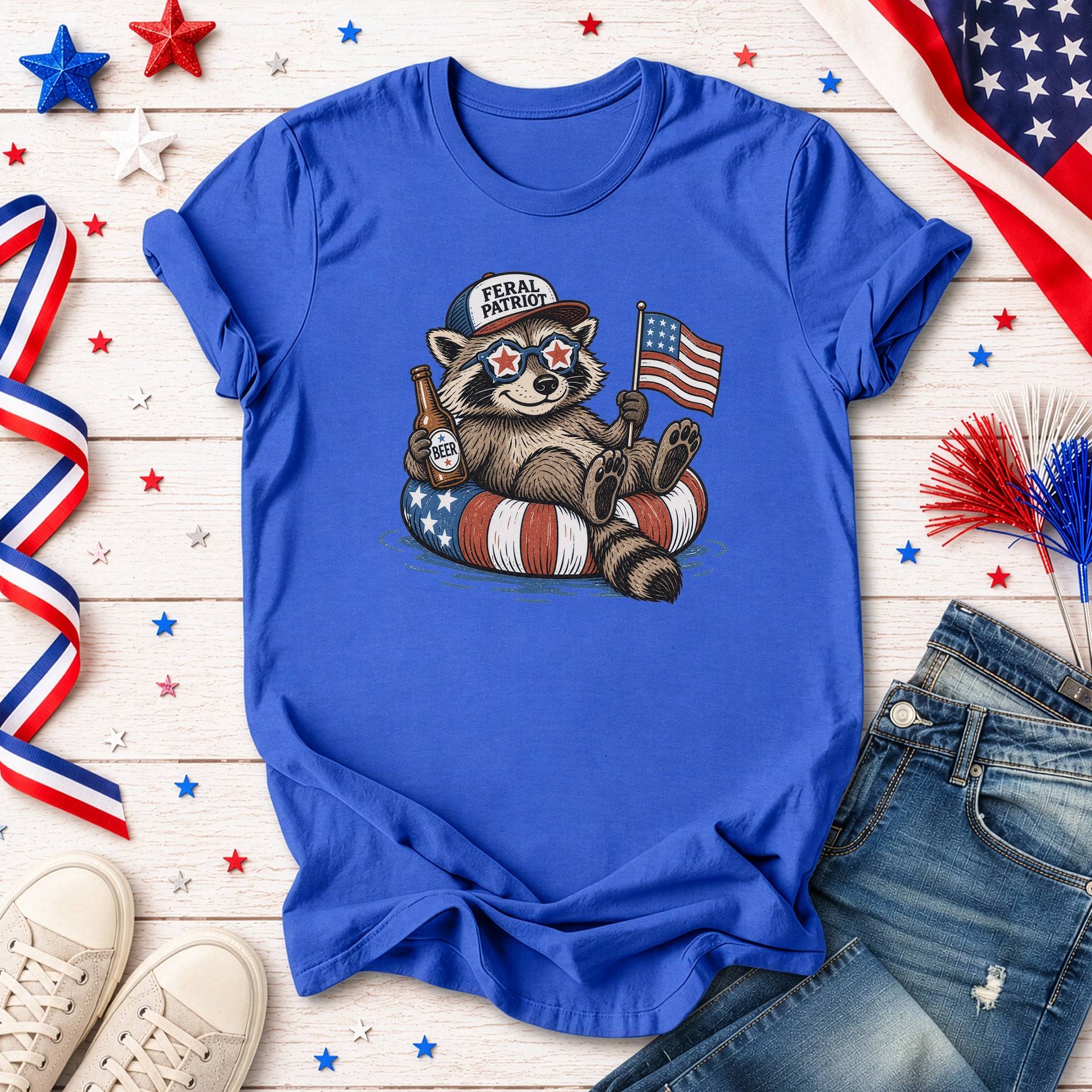 Feral Patriot Raccoon 4th of July Funny Americana T-Shirt