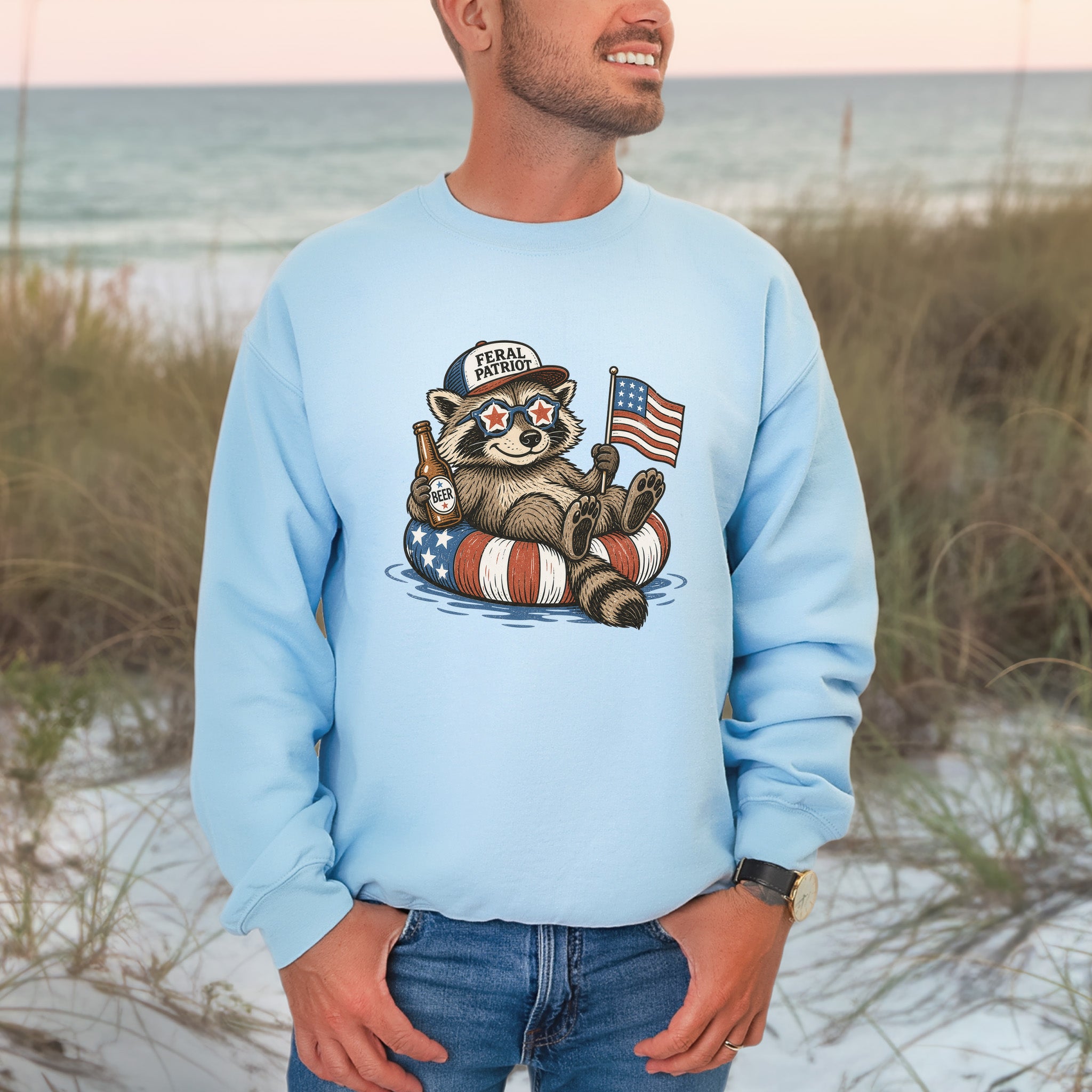 Feral Patriot Raccoon 4th of July Funny Americana Sweatshirt