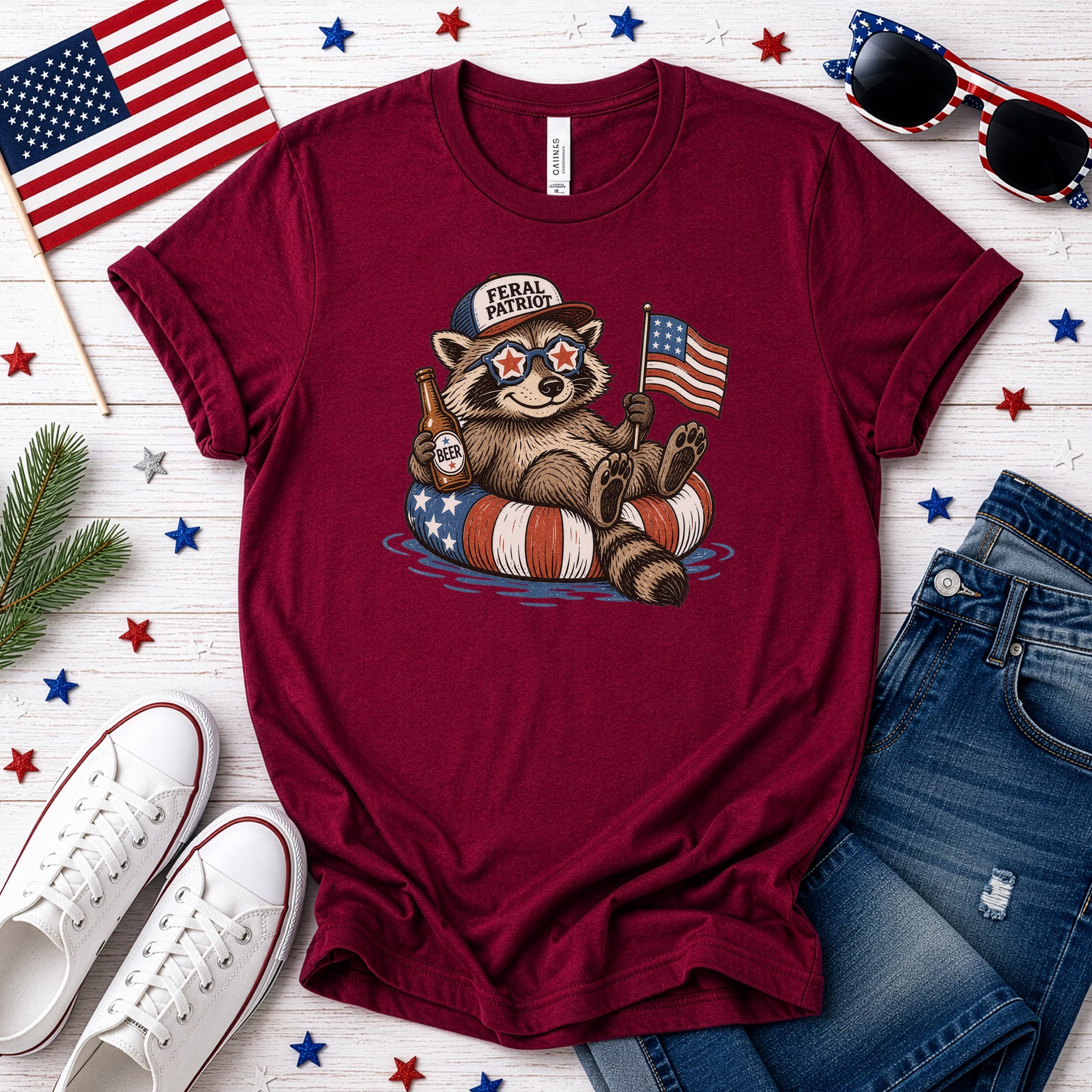 Feral Patriot Raccoon 4th of July Funny Americana T-Shirt