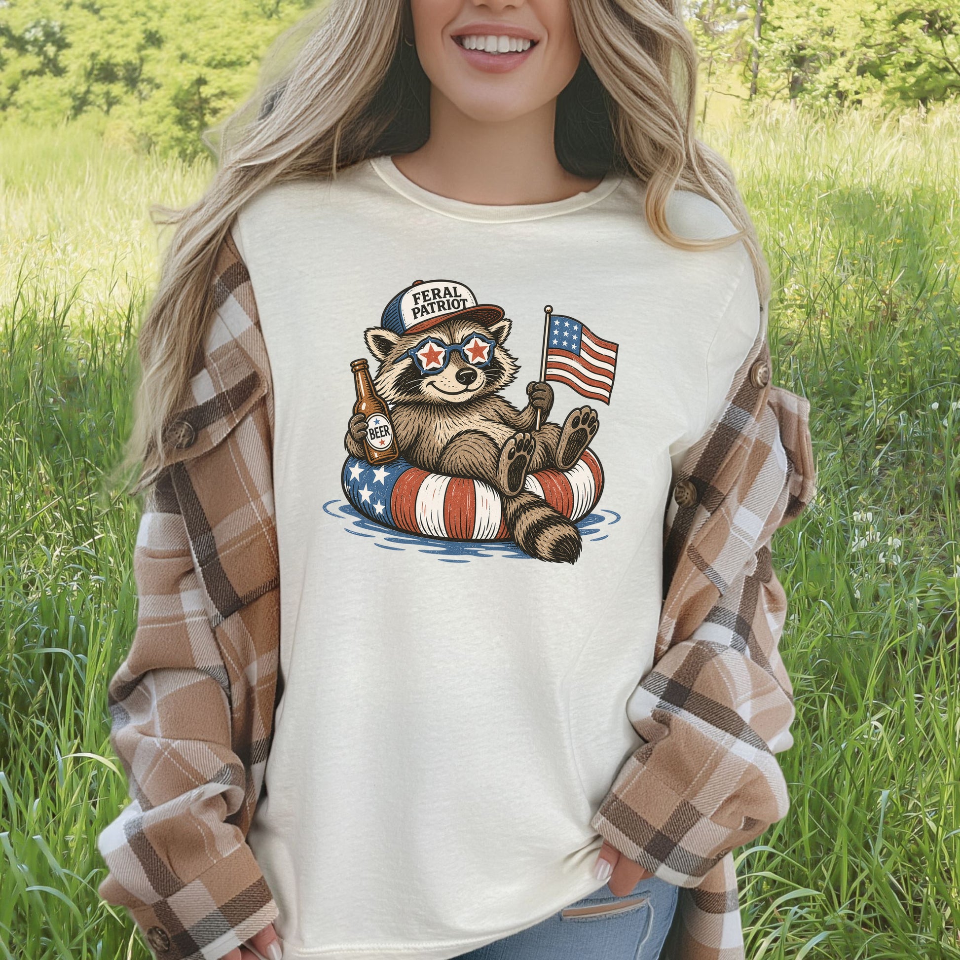 Feral Patriot Raccoon 4th of July Funny Americana T-Shirt