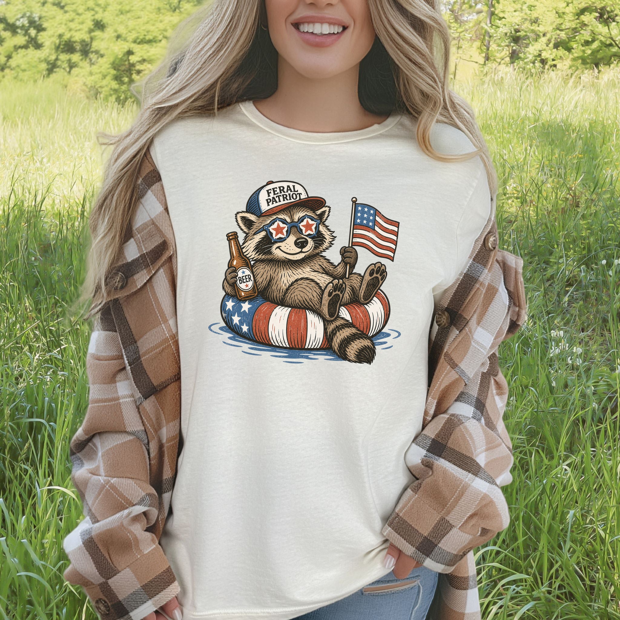 Feral Patriot Raccoon 4th of July Funny Americana T-Shirt
