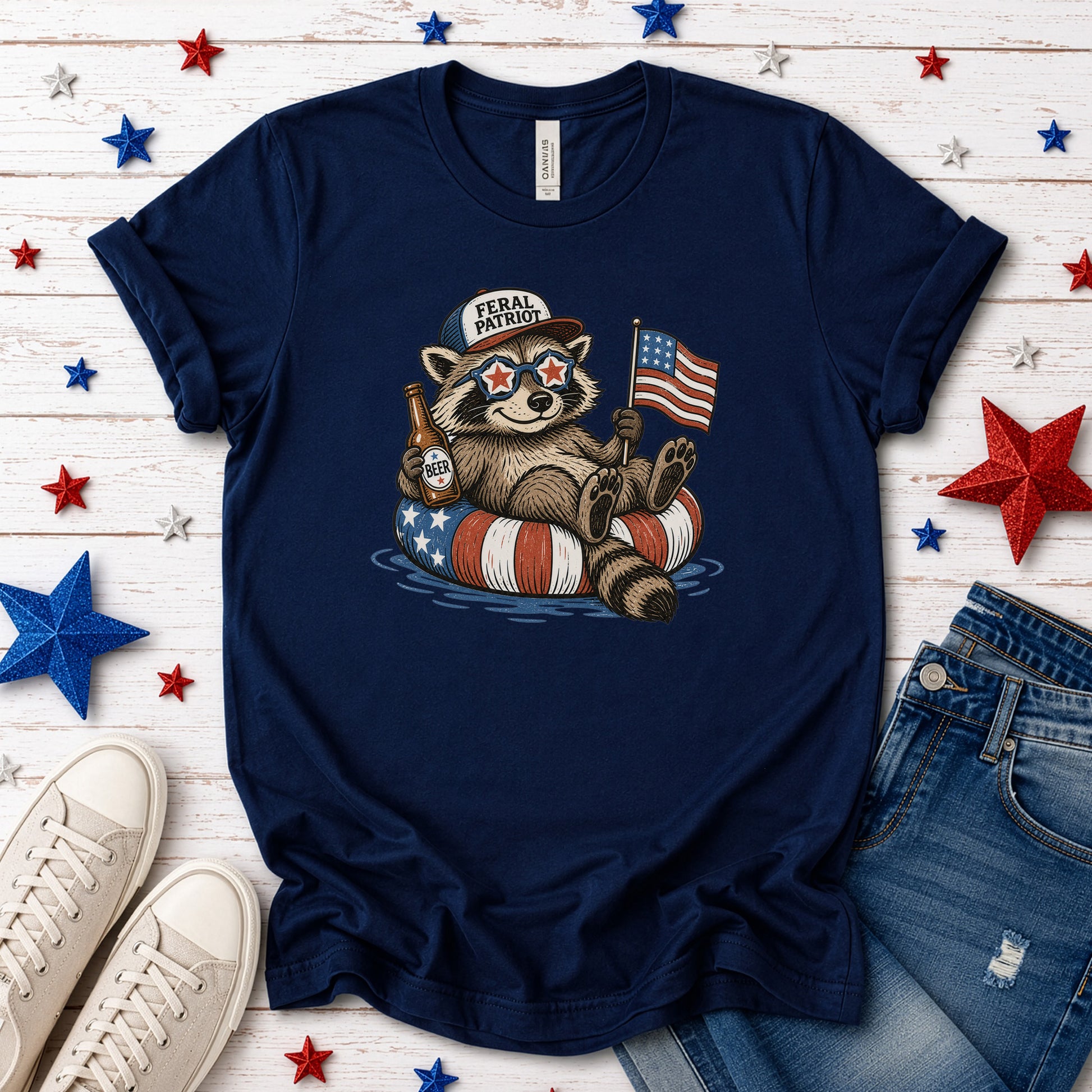 Feral Patriot Raccoon 4th of July Funny Americana T-Shirt