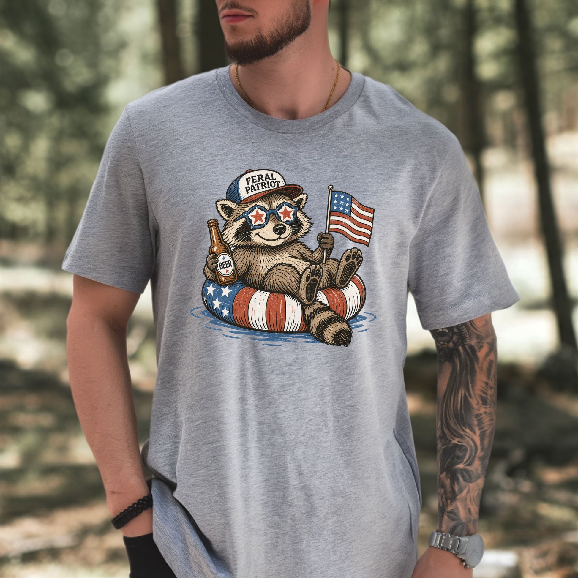 Feral Patriot Raccoon 4th of July Funny Americana T-Shirt