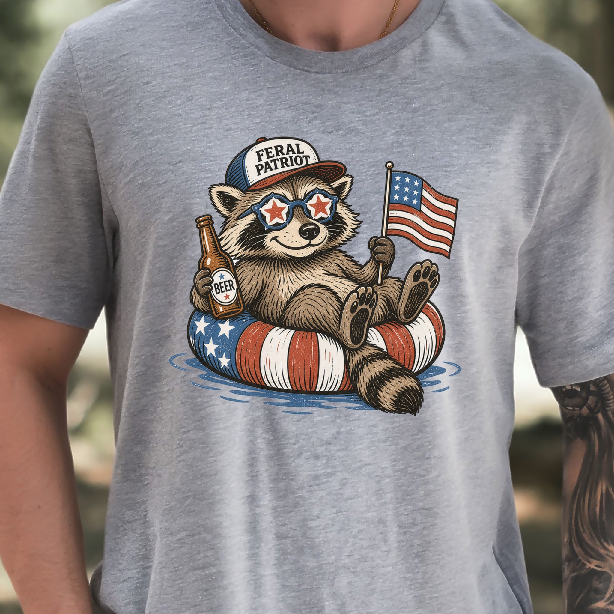 Feral Patriot Raccoon 4th of July Funny Americana T-Shirt
