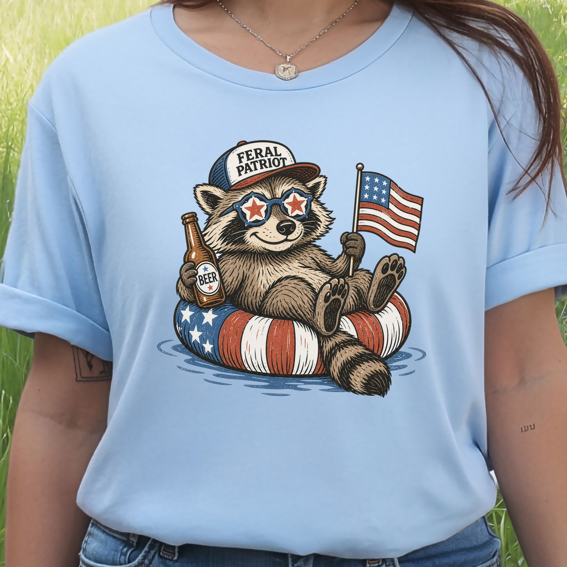 Feral Patriot Raccoon 4th of July Funny Americana T-Shirt